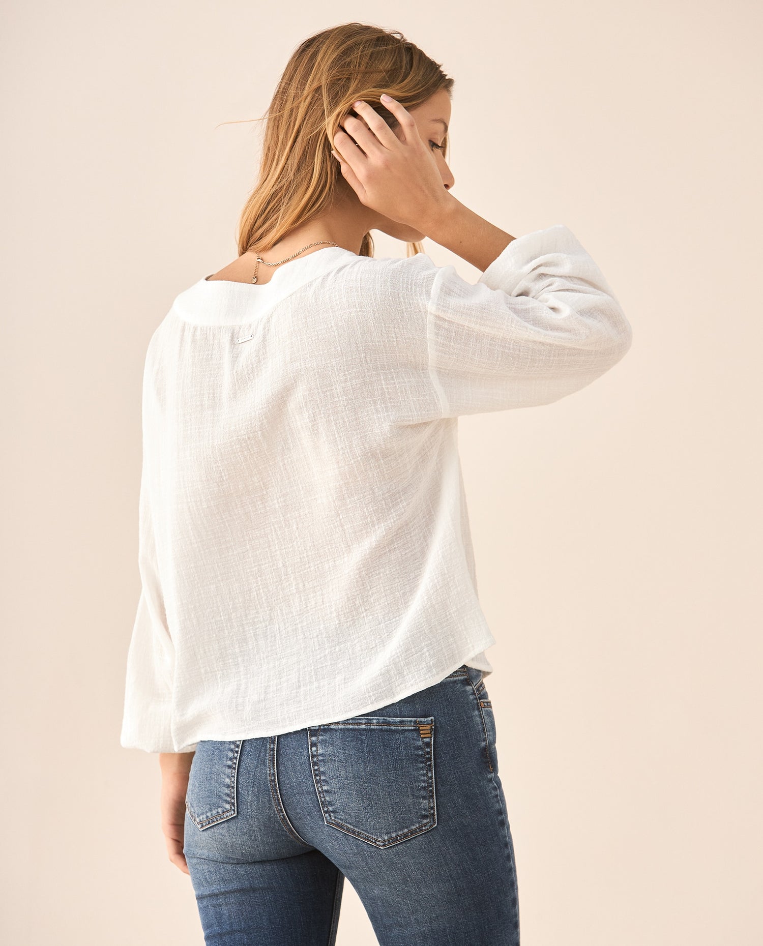 Camisa manga larga cuello camisero - Crudo