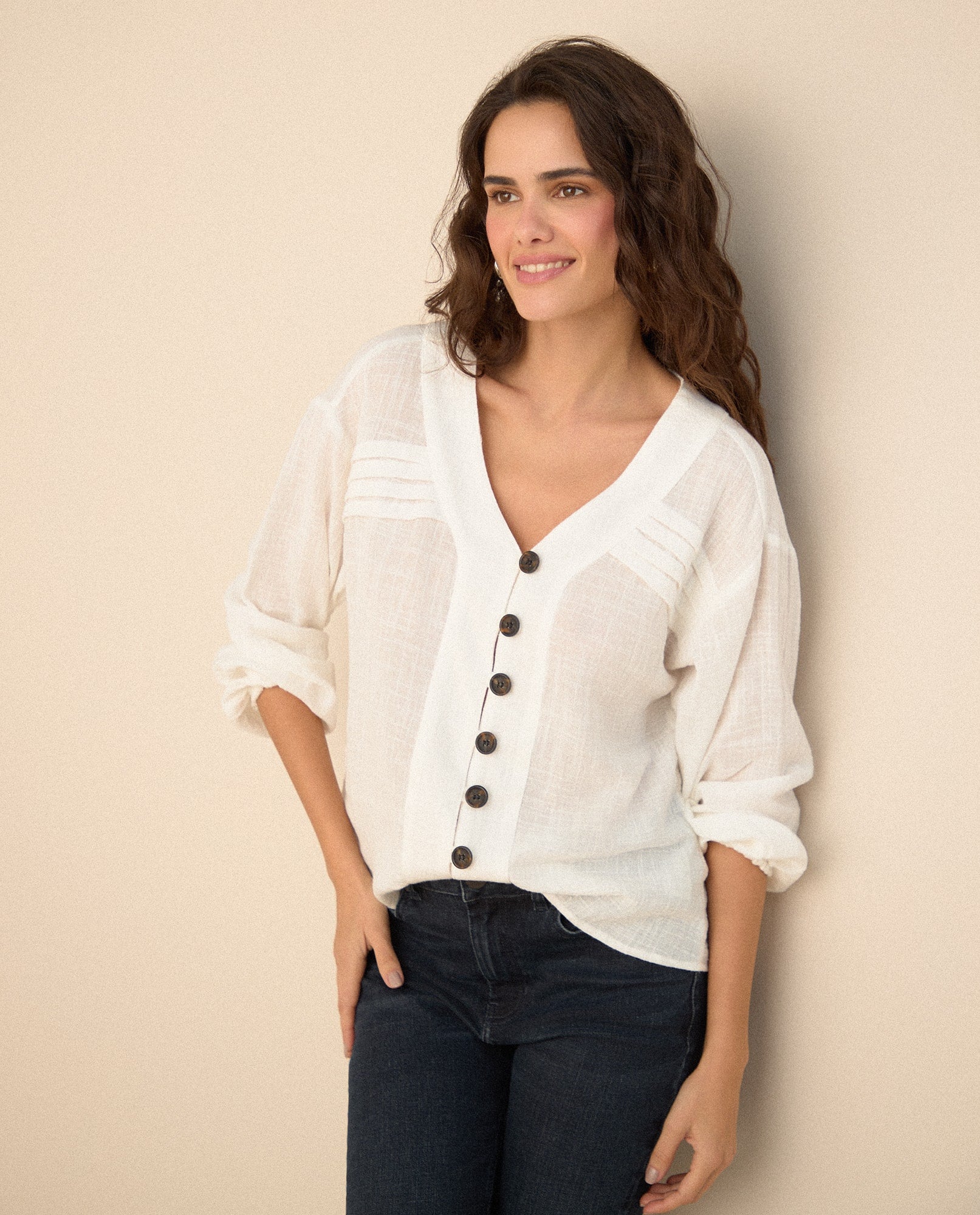 Camisa manga larga cuello camisero - Crudo 34_615F329_CRU144501_6