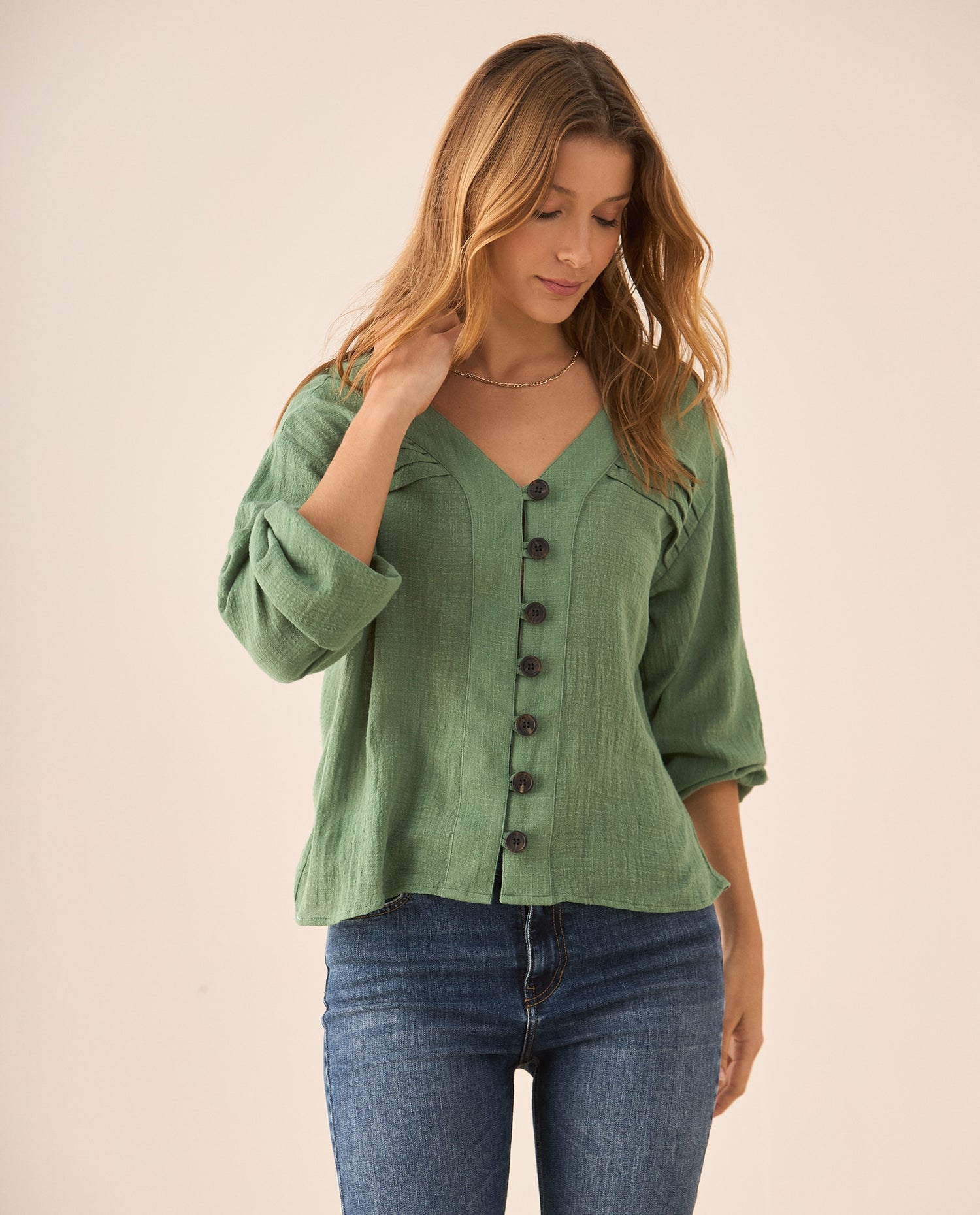 Camisa manga larga cuello camisero - Verde