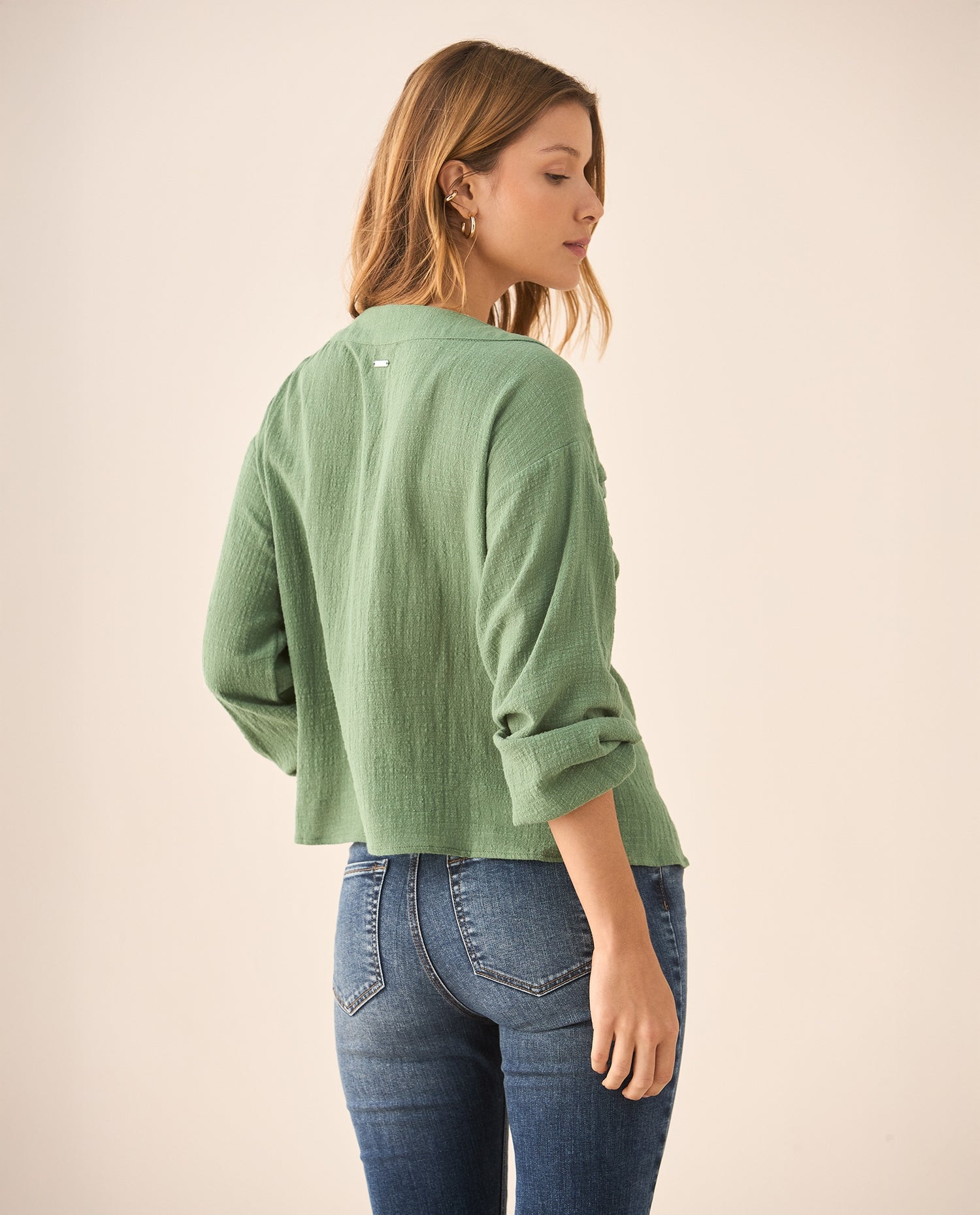 Camisa manga larga cuello camisero - Verde