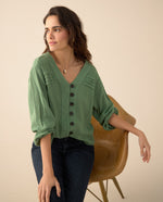 Camisa manga larga cuello camisero - Verde