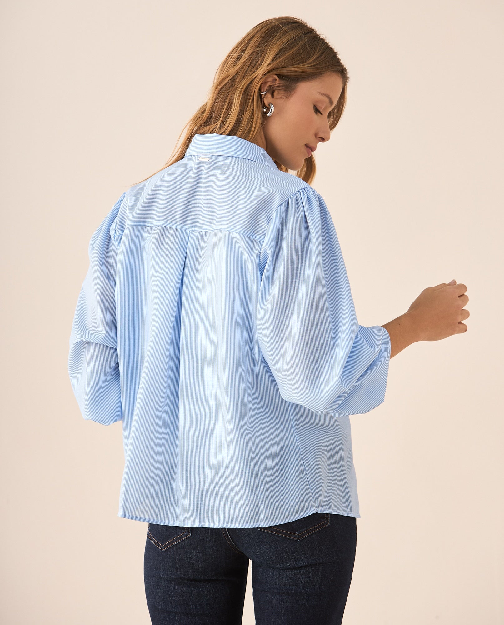Camisa manga larga con volumen para mujer - Azul 34_615F331_AZU164019_4