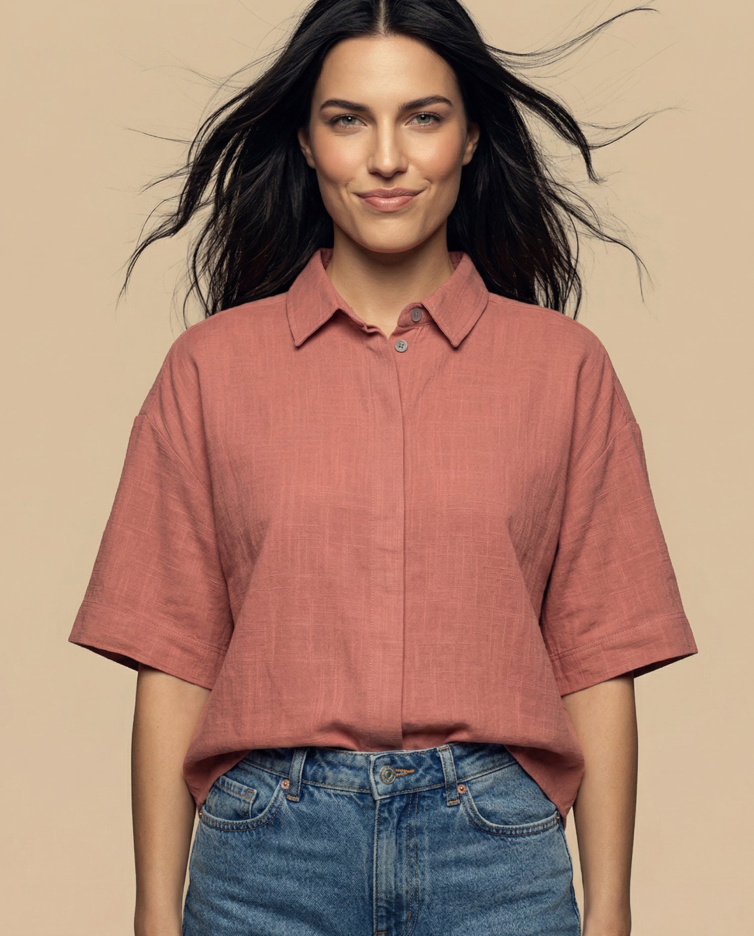 Camisa cuello nerú con cierre oculto - Naranja