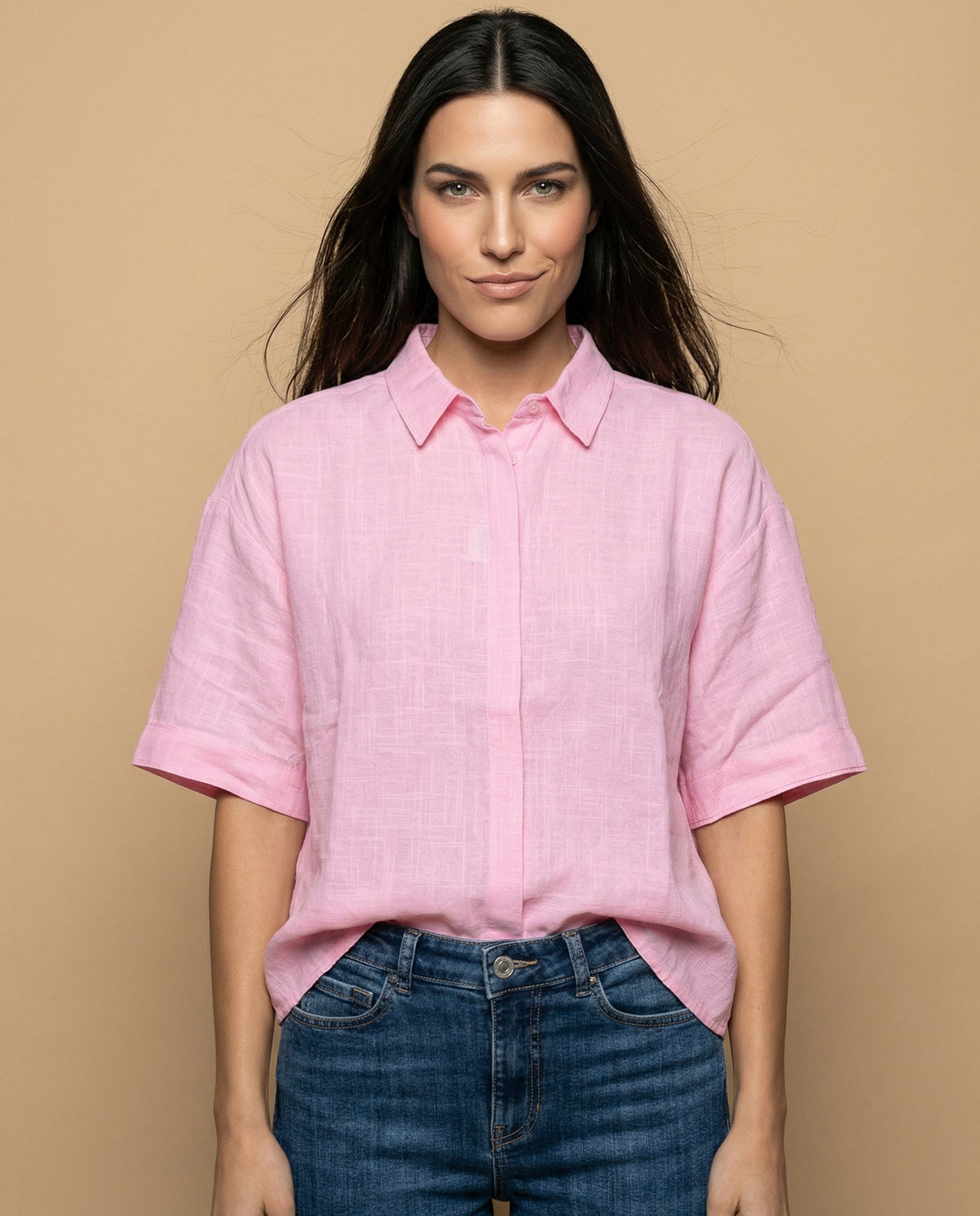 Camisa cuello nerú con cierre oculto - Rosa