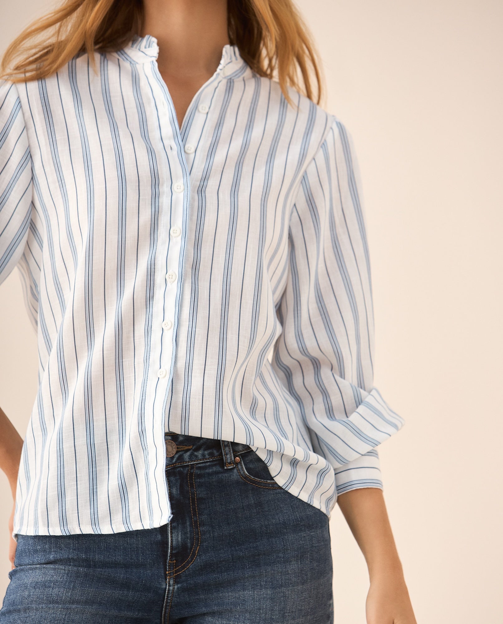 Camisa de diseño a rayas para mujer - Azul 34_615F334_AZU144123_0