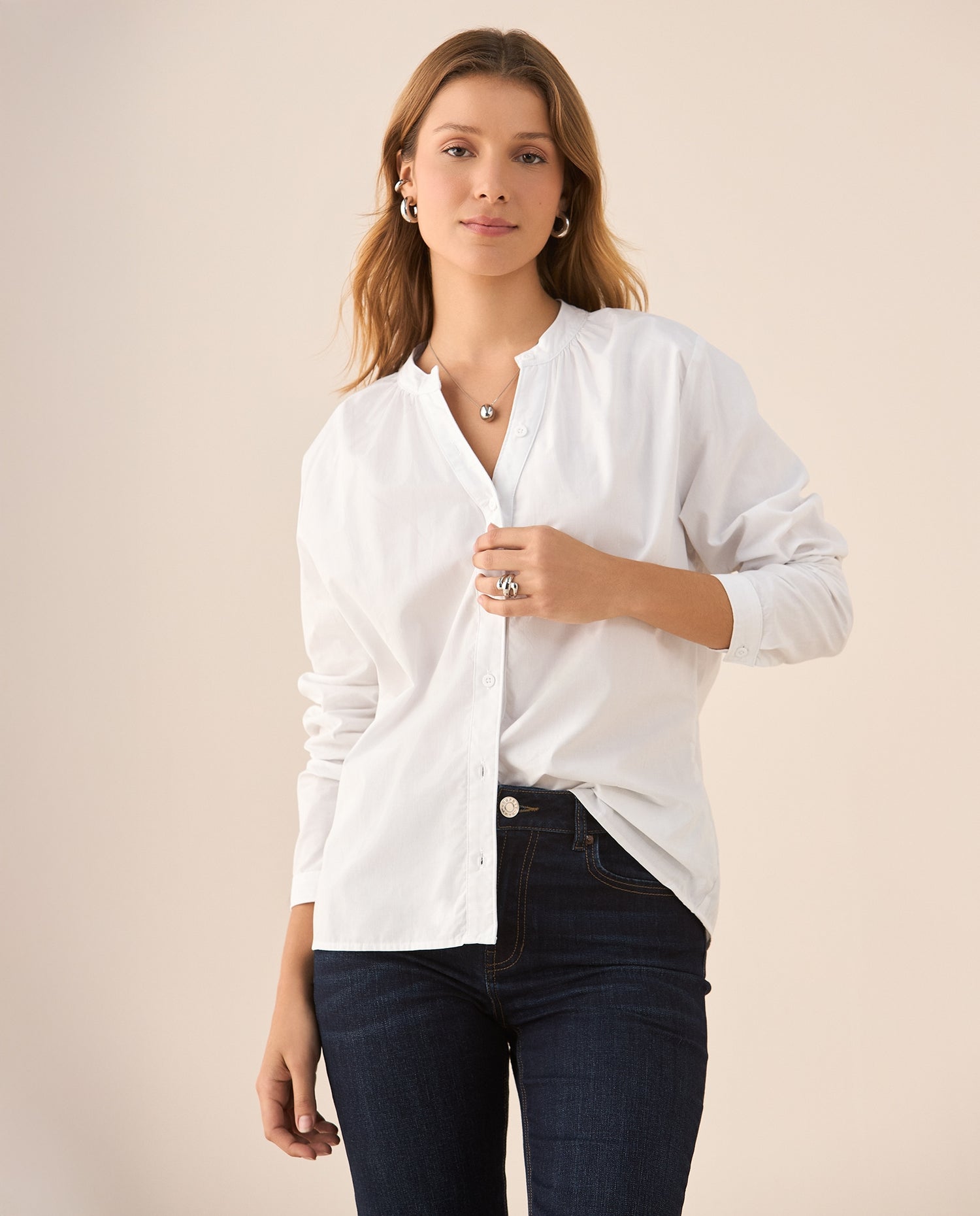 Camisa de cuello neru para mujer - Blanco