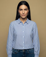 Camisa manga larga cuello camisero de caída ligera - Azul