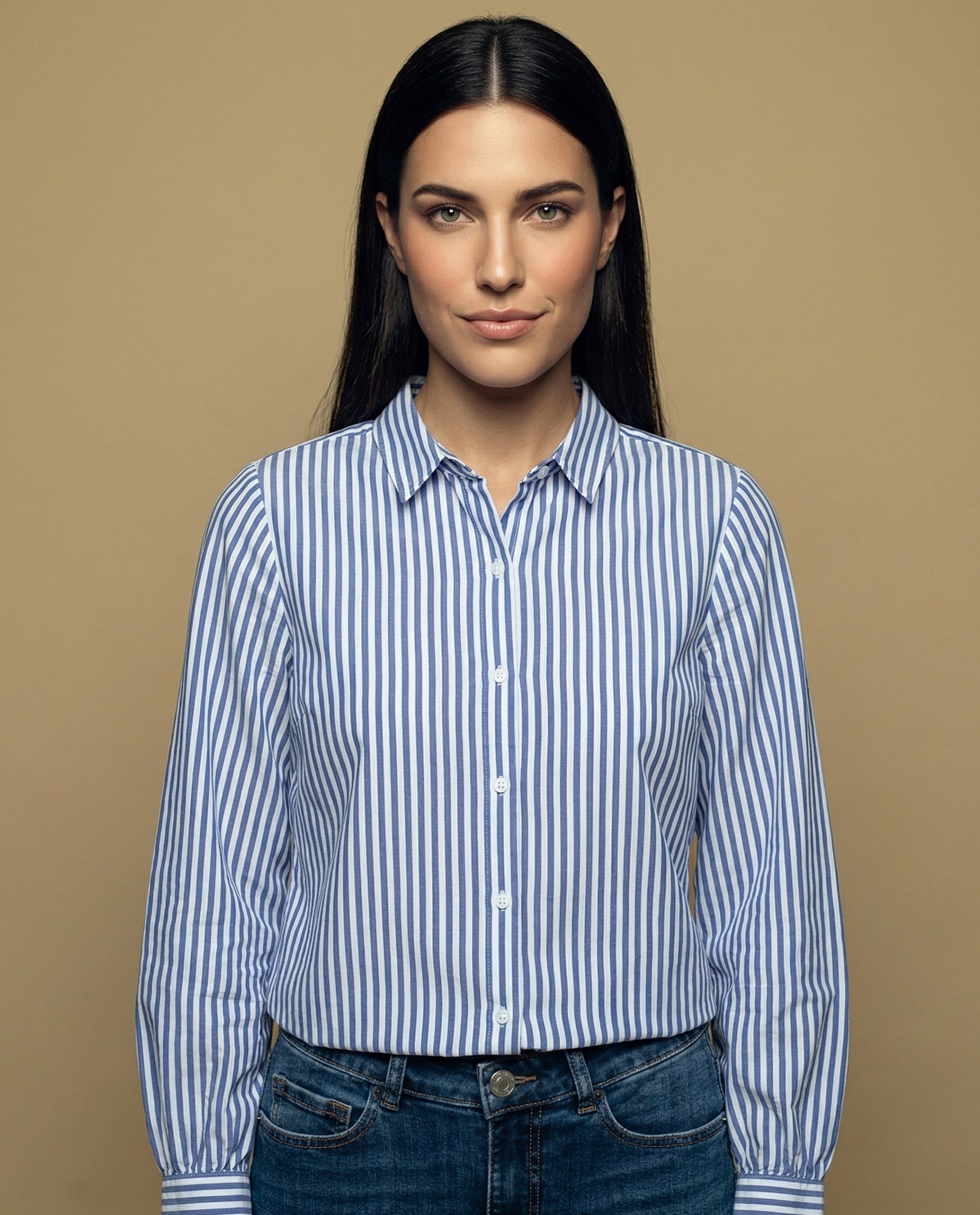 Camisa manga larga cuello camisero de caída ligera - Azul 34_615F339_AZU144123_0