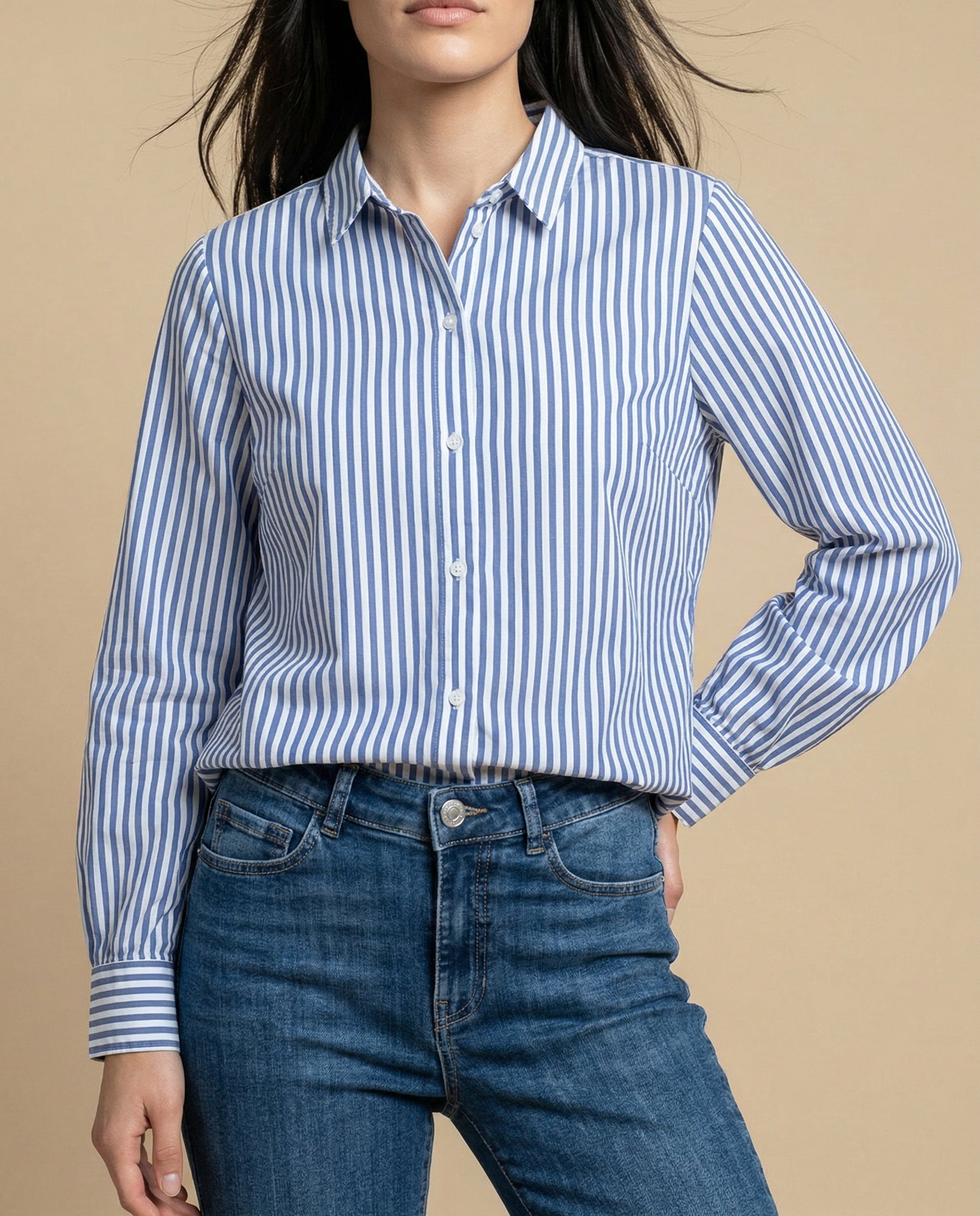 Camisa manga larga cuello camisero de caída ligera - Azul 34_615F339_AZU144123_3