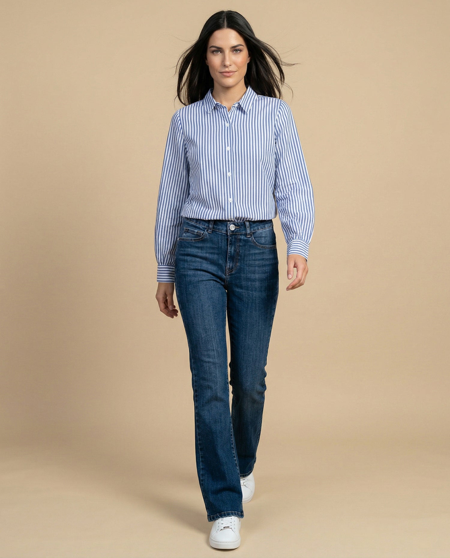 Camisa manga larga cuello camisero de caída ligera - Azul