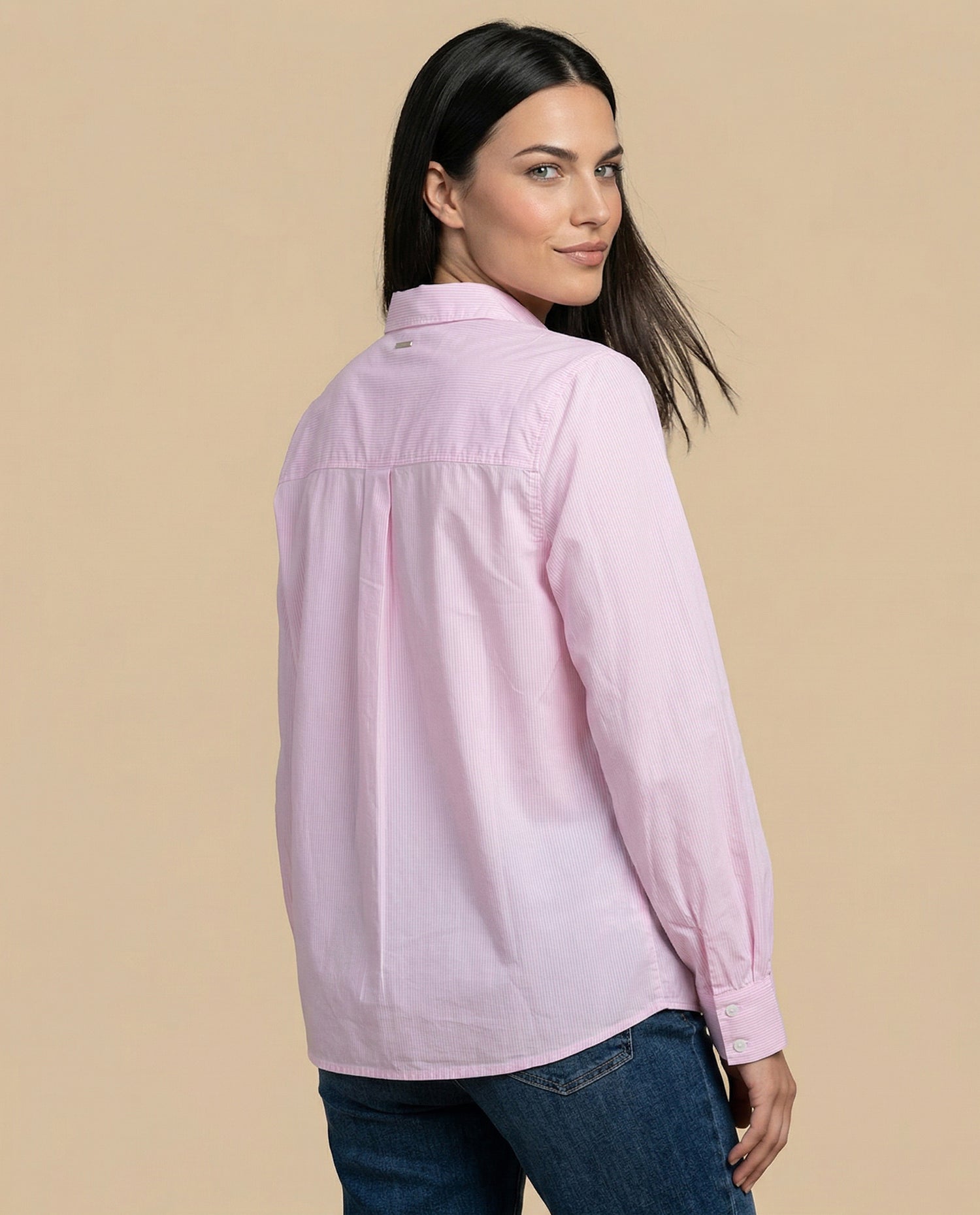 Camisa manga larga cuello camisero de caída ligera - Rosa