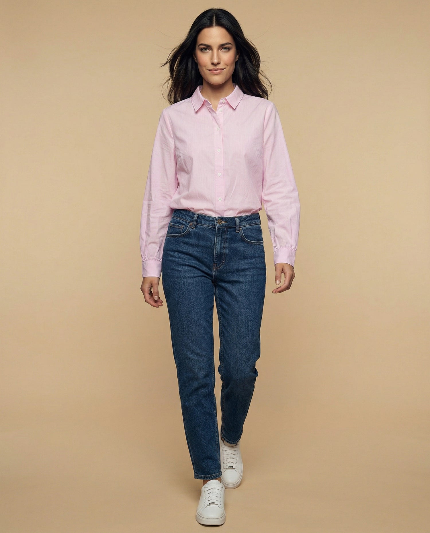 Camisa manga larga cuello camisero de caída ligera - Rosa