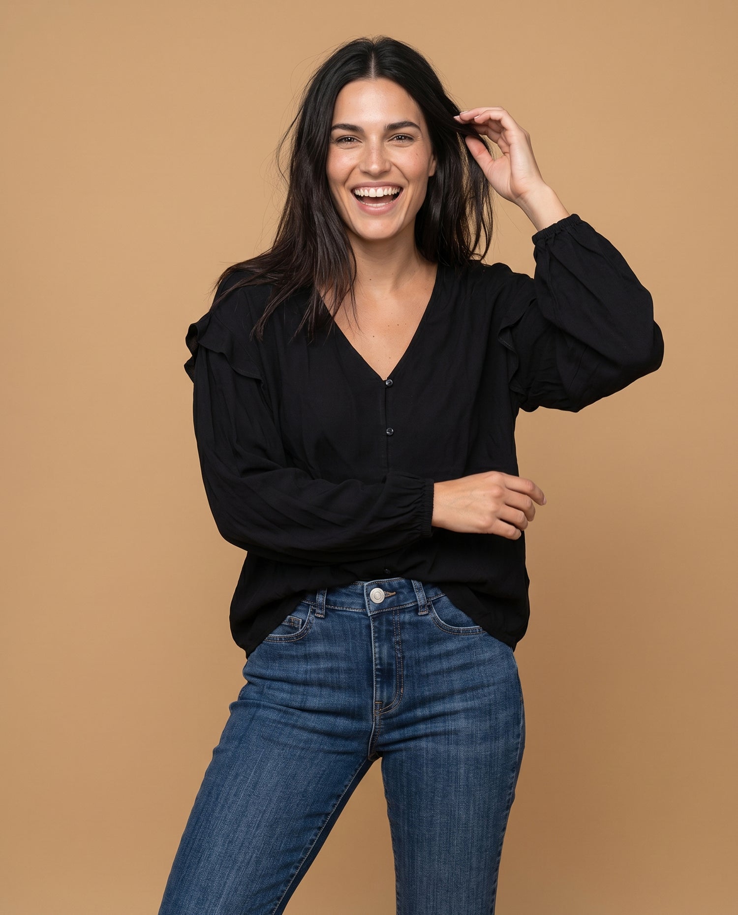 Camisa con bolero en hombros para mujer - Negro
