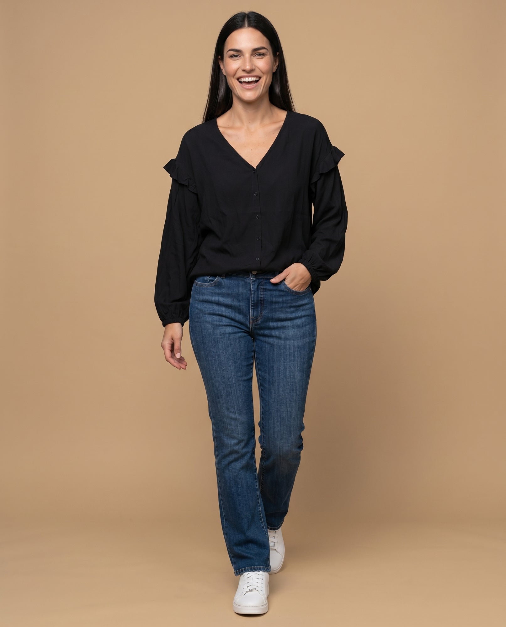 Camisa con bolero en hombros para mujer - Negro 34_615G302_NEG193713_5