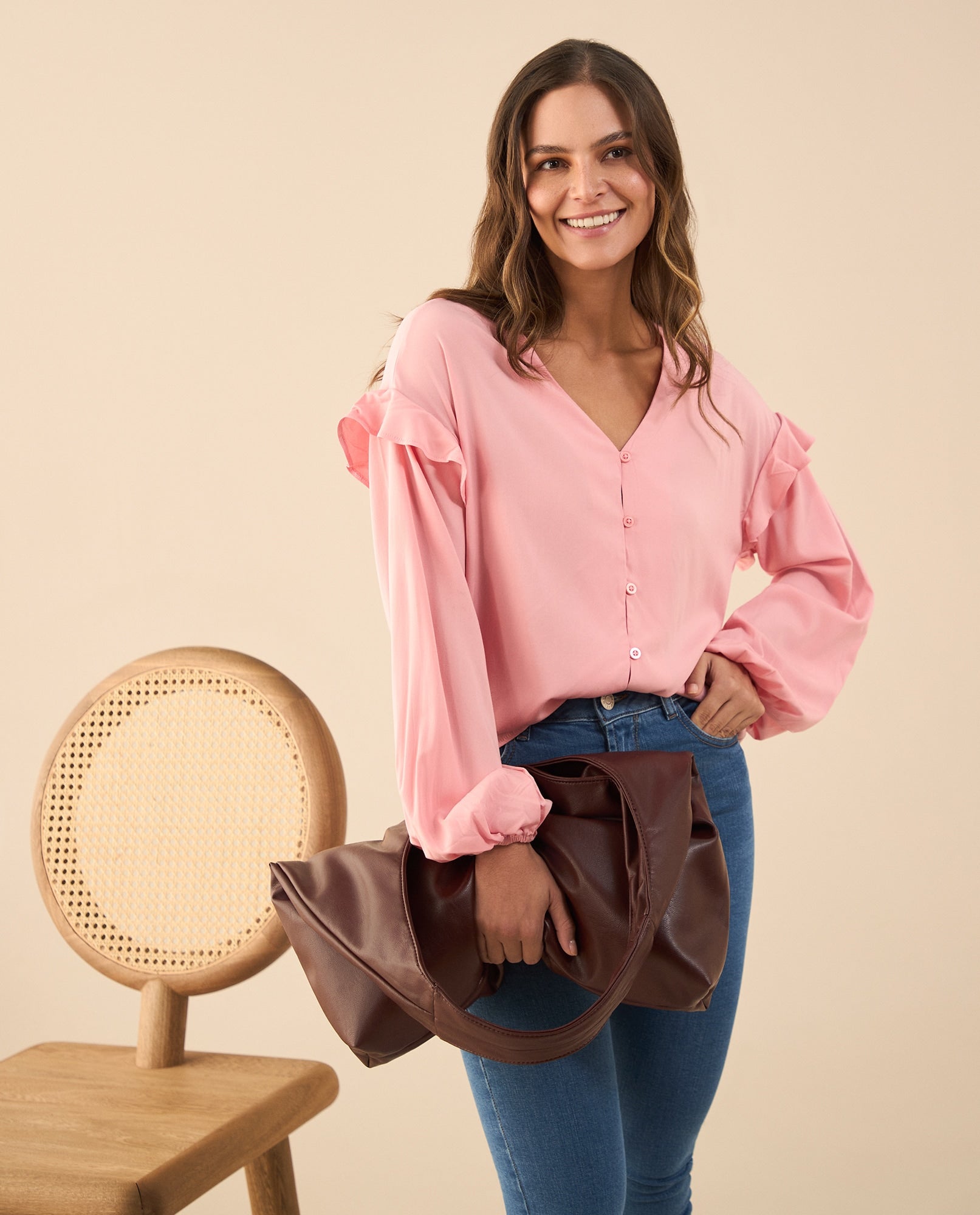 Camisa con bolero en hombros para mujer - Rosa 34_615G302_ROS161707_4