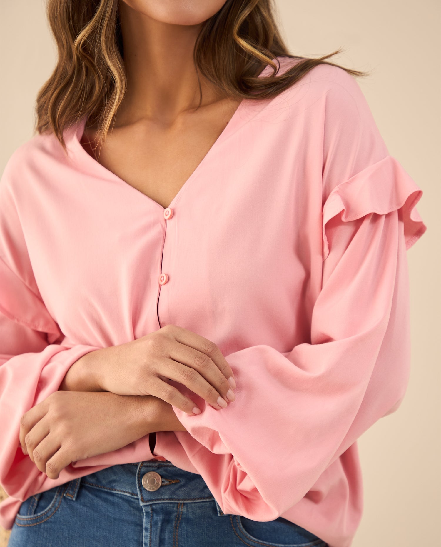 Camisa con bolero en hombros para mujer - Rosa