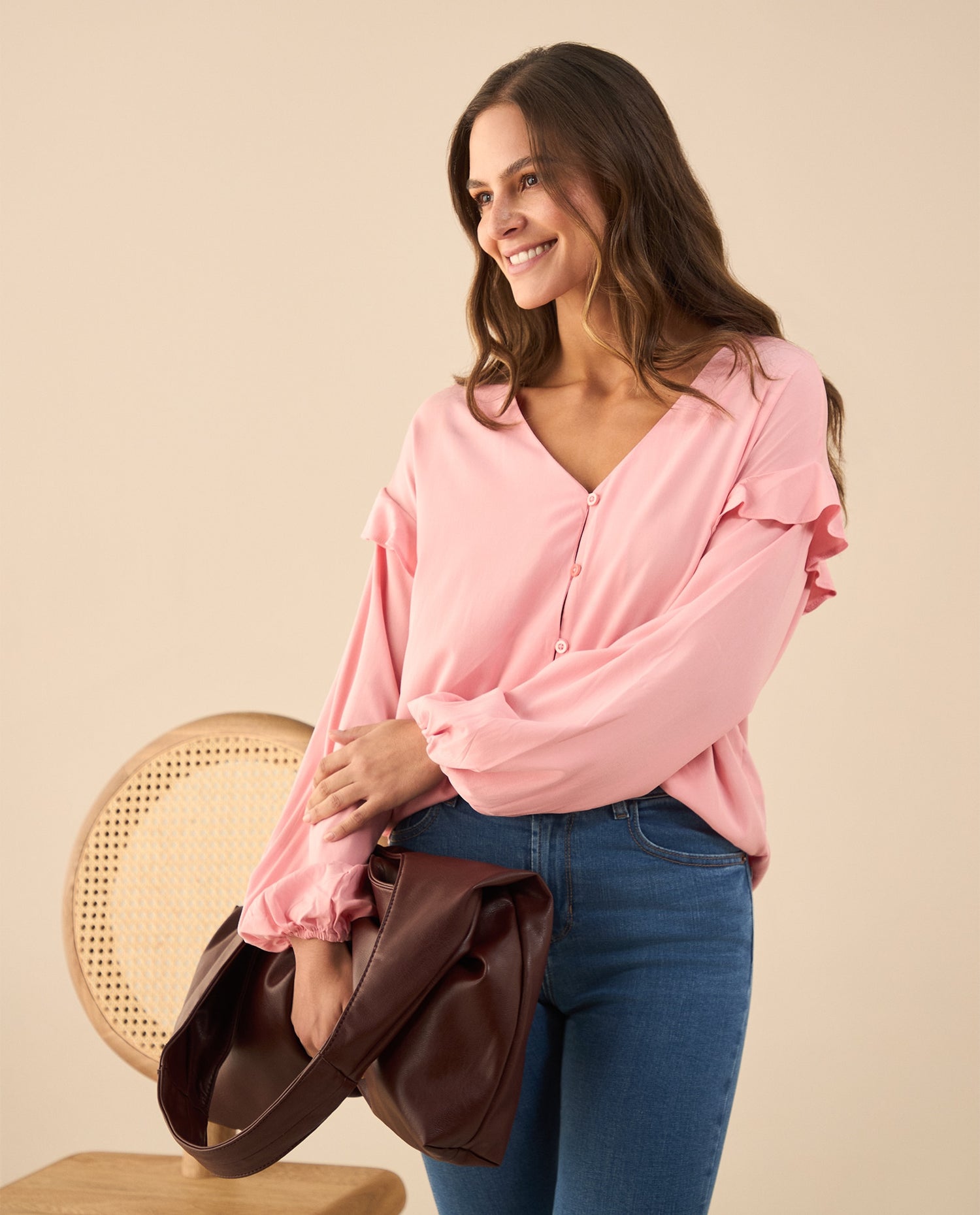 Camisa con bolero en hombros para mujer - Rosa