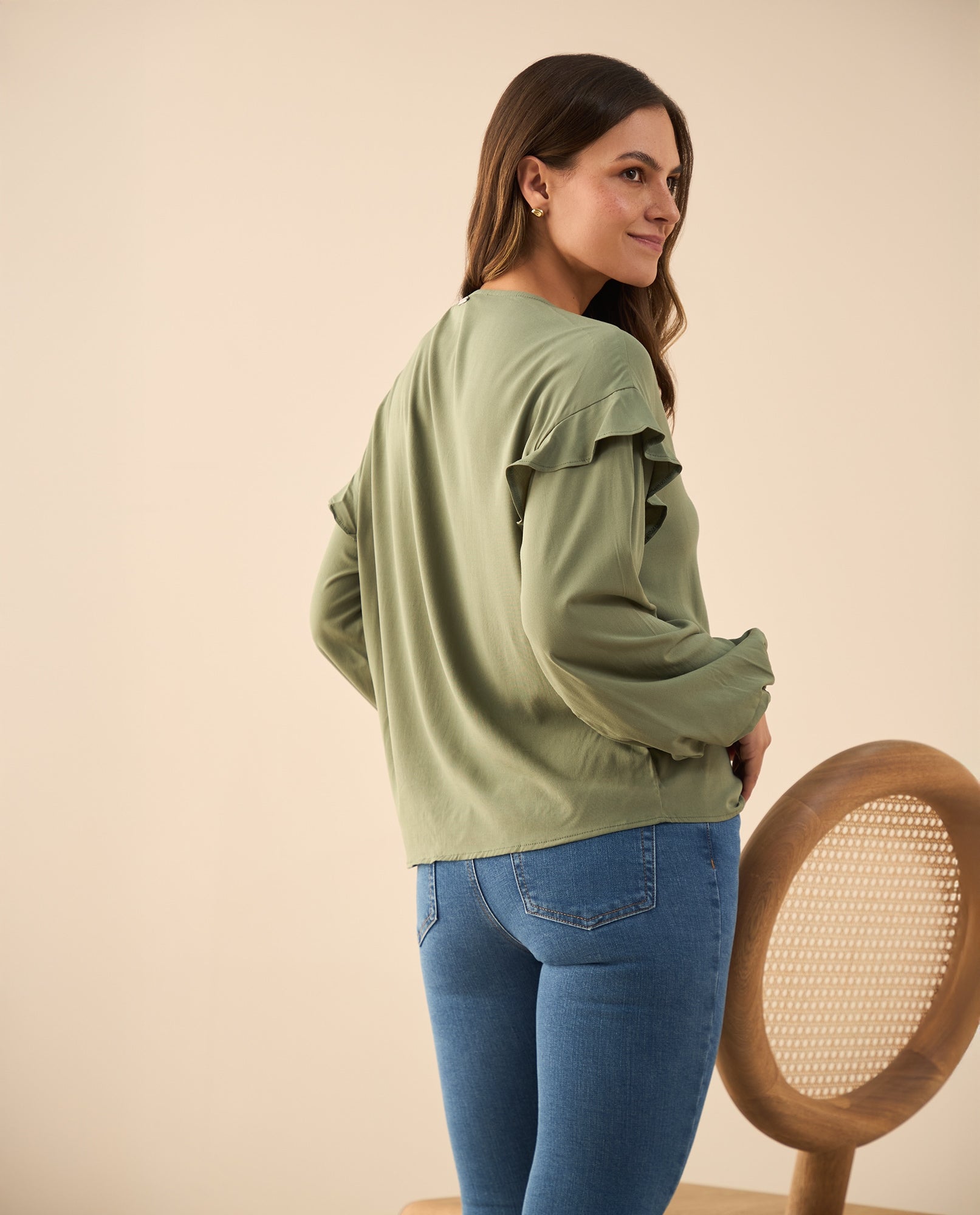 Camisa con bolero en hombros para mujer - Verde 34_615G302_VER165106_4