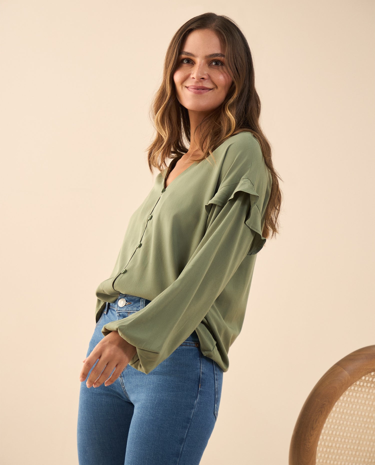 Camisa con bolero en hombros para mujer - Verde