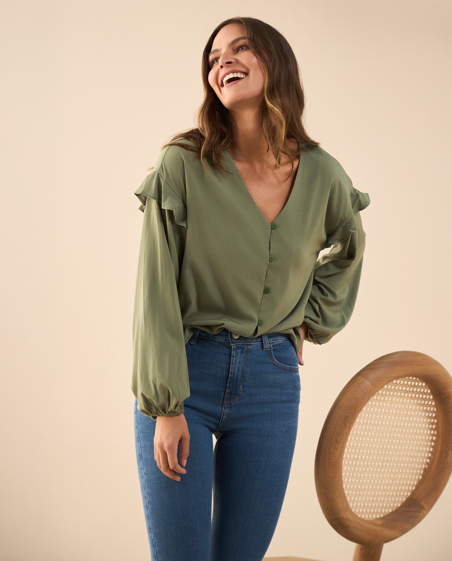 Camisa con bolero en hombros para mujer - Verde