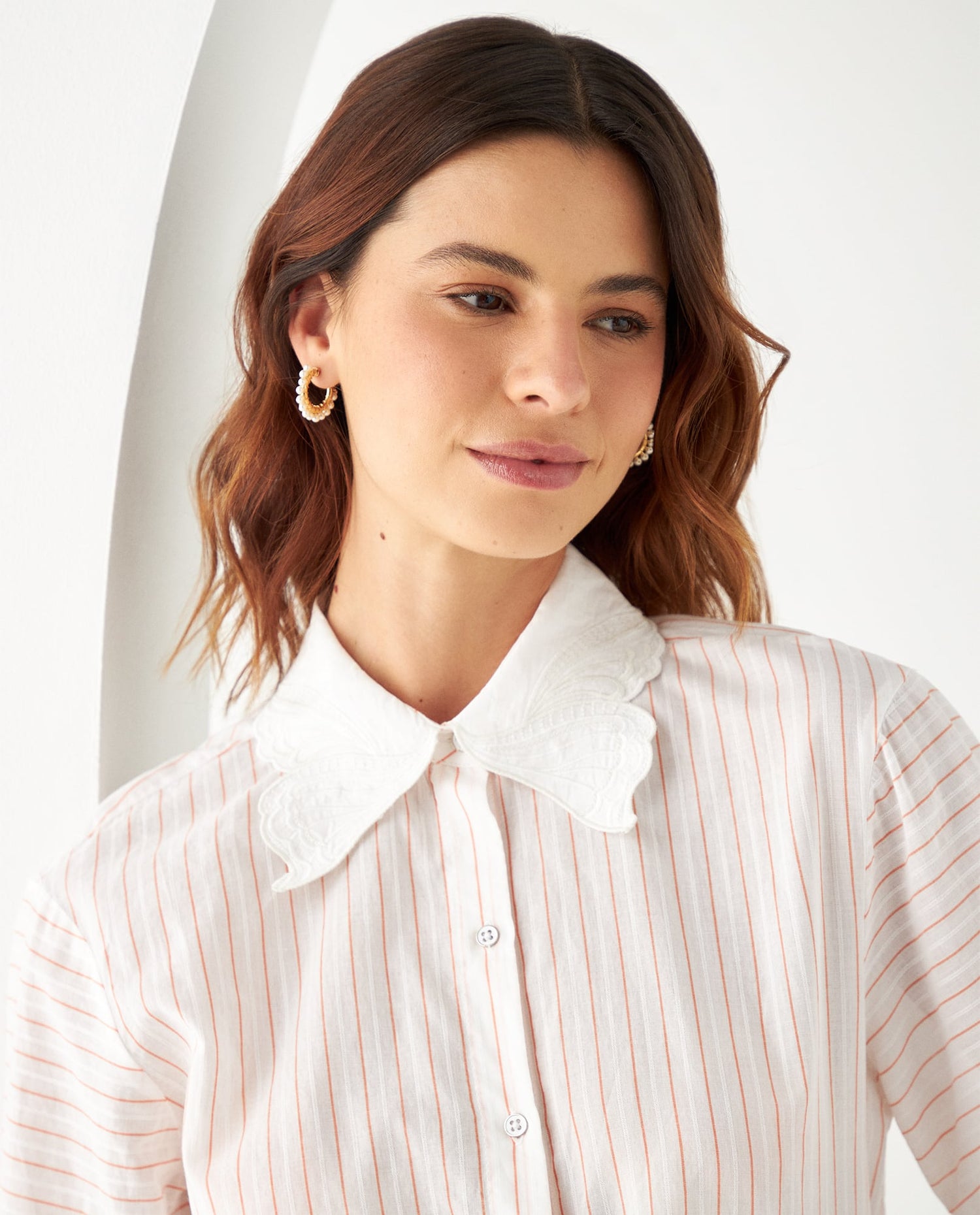 Camisa con tejido de mariposa para mujer - Naranja