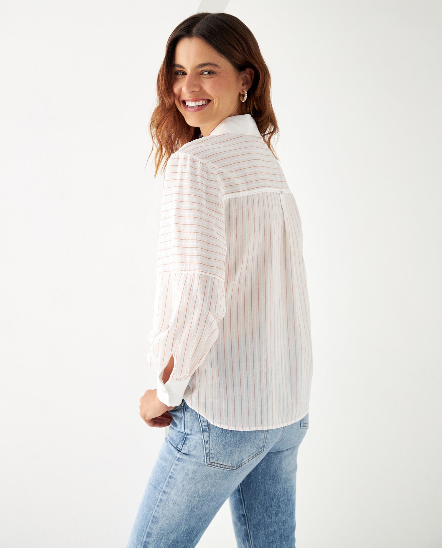 Camisa con tejido de mariposa para mujer - Naranja
