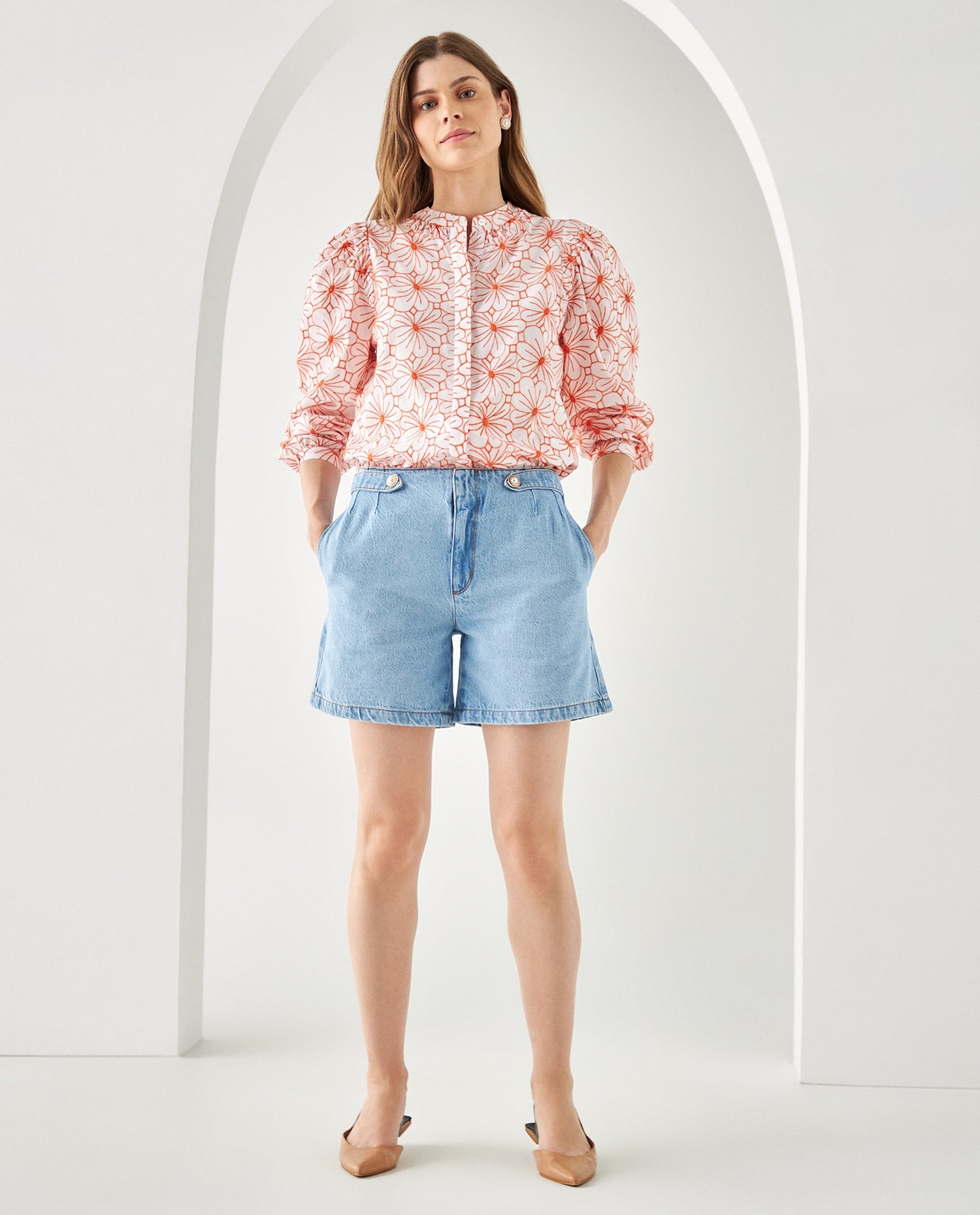 Camisa con diseños bordados para mujer - Naranja