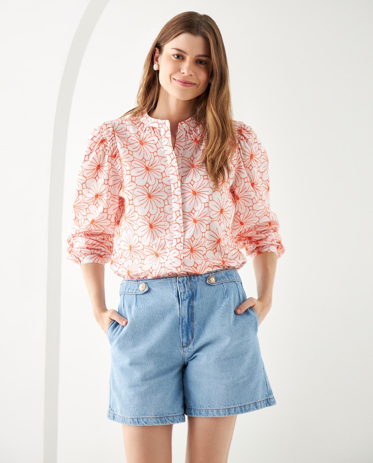 Camisa con diseños bordados para mujer - Naranja