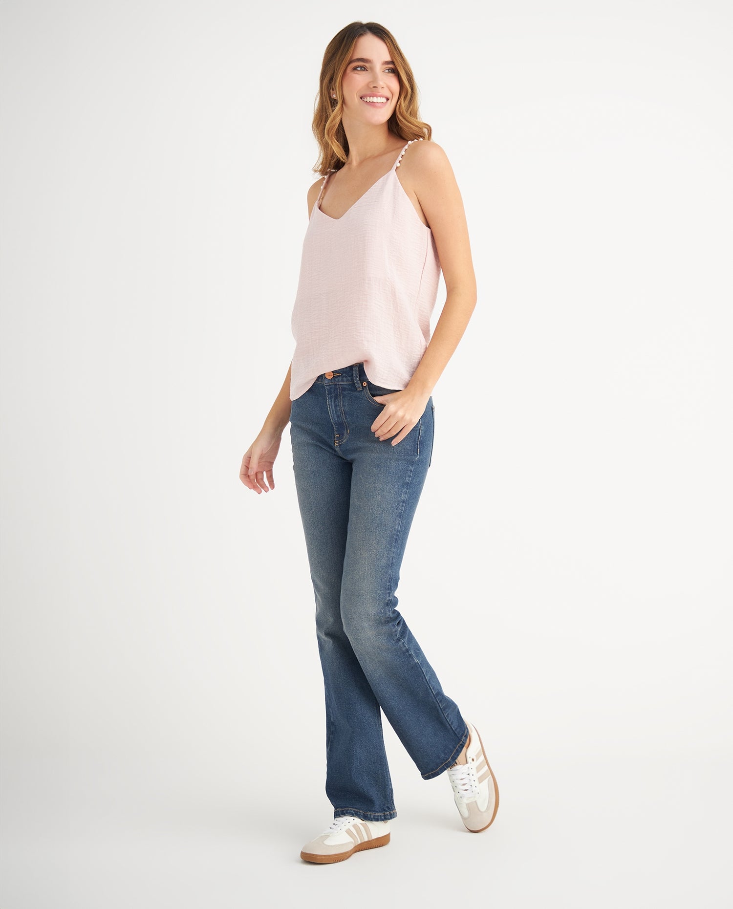 Camisa con perlas decorativas para mujer - Rosa