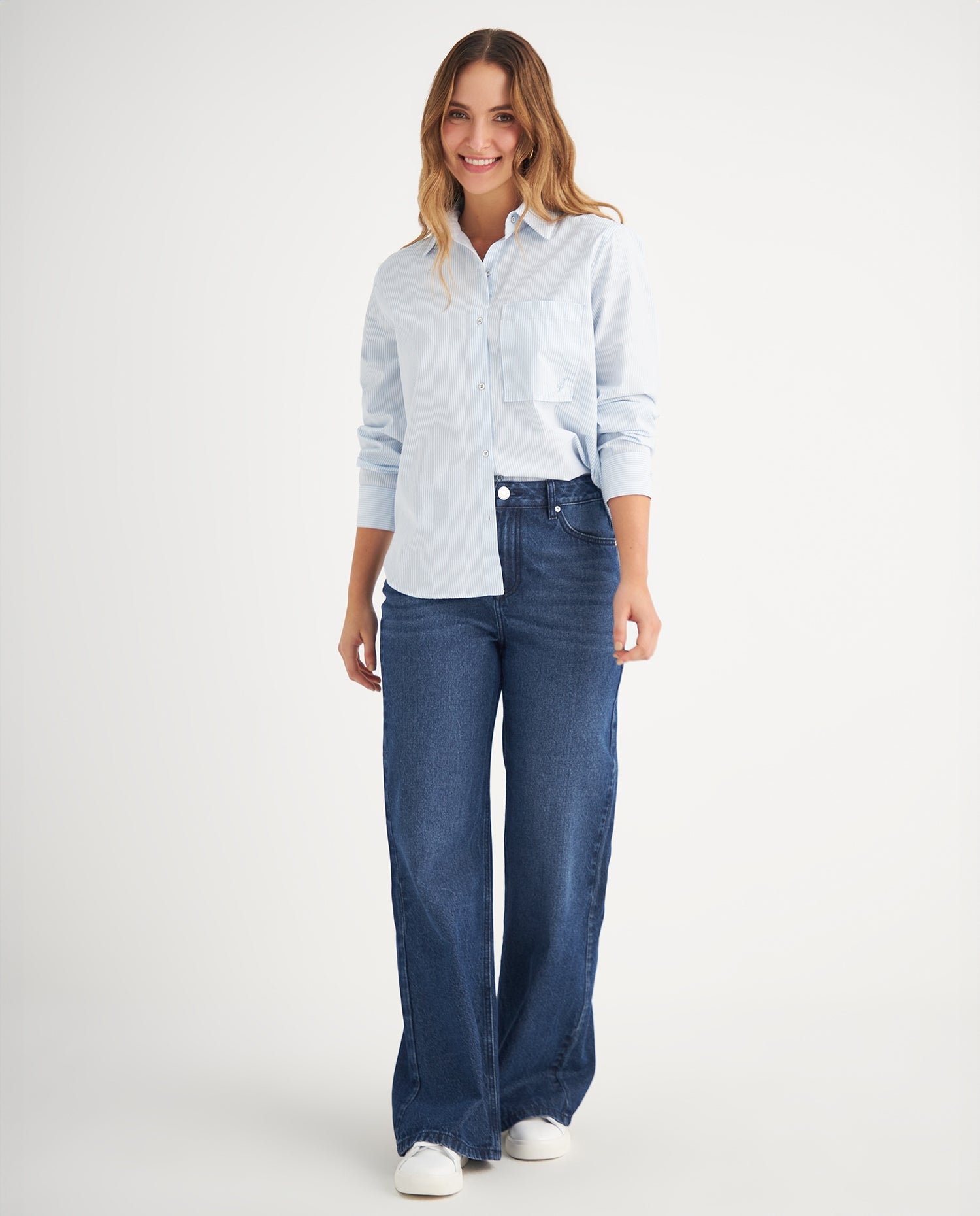 Camisa de diseño a rayas para mujer - Azul