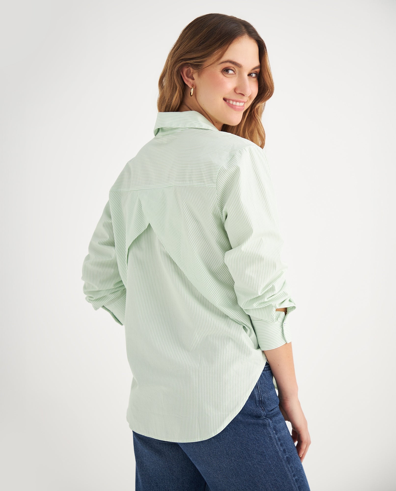 Camisa de diseño a rayas para mujer - Verde 34_619F011_VER140121_4
