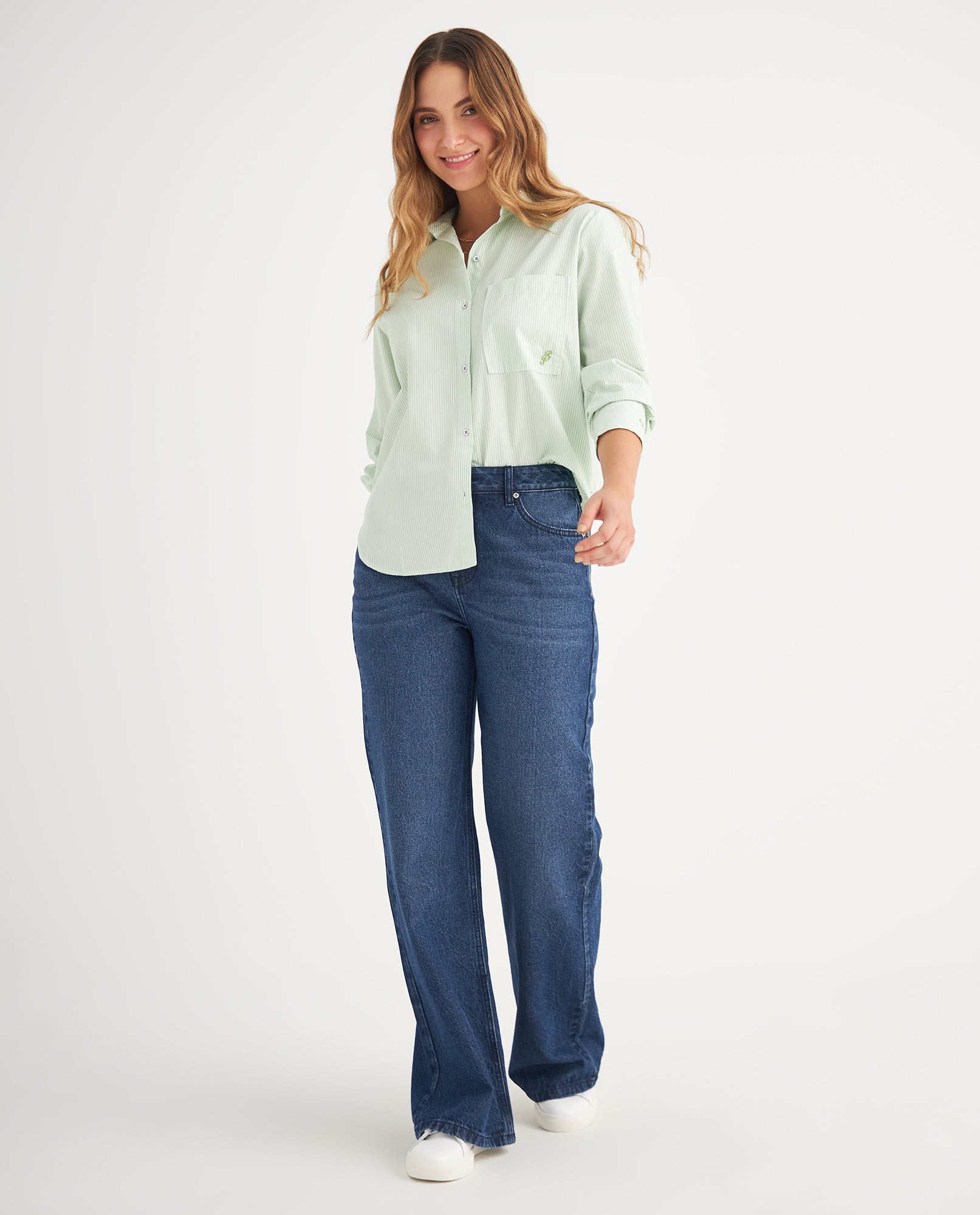 Camisa de diseño a rayas para mujer - Verde 34_619F011_VER140121_5