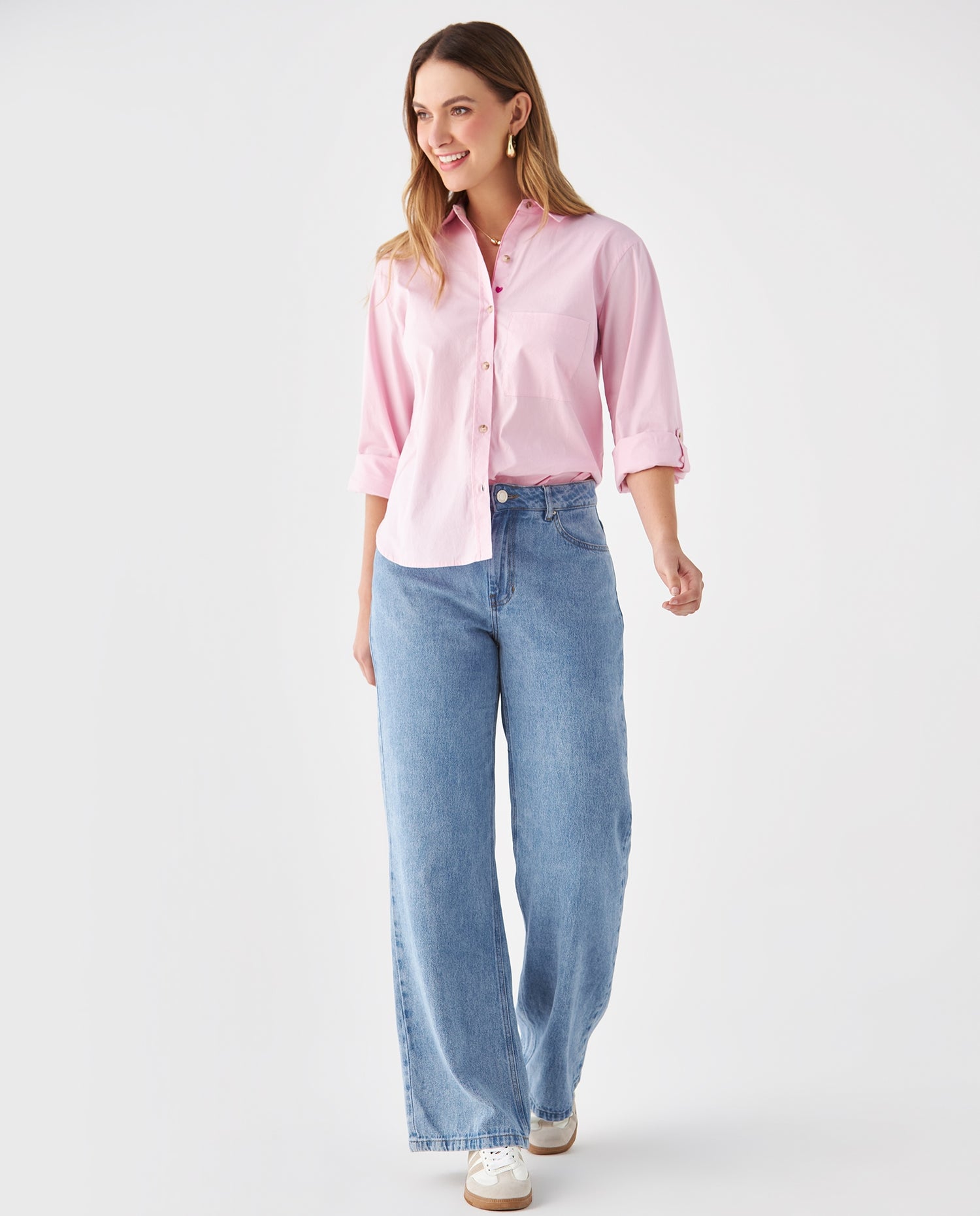 Camisa con bolsillo de parche para mujer - Rosa