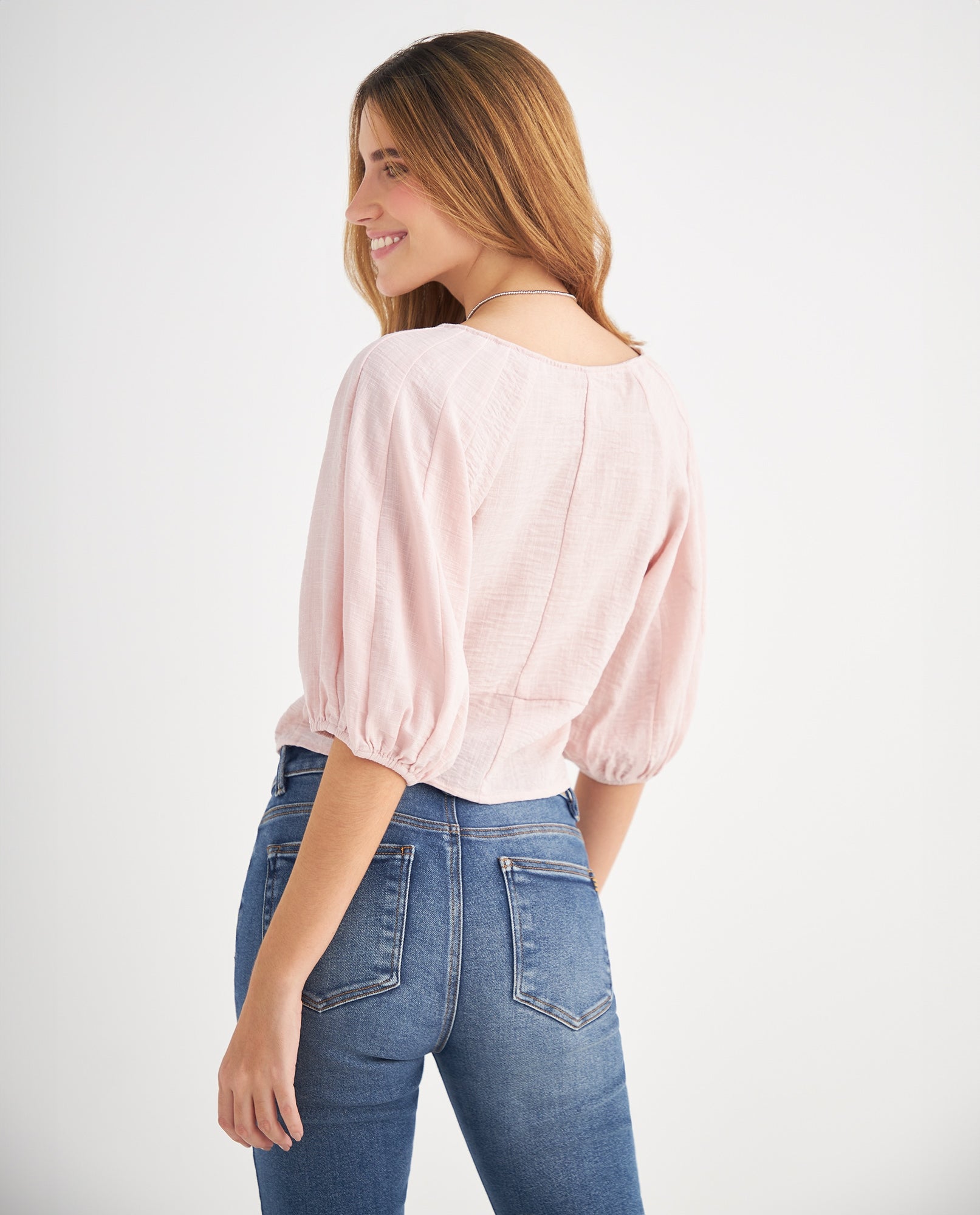 Camisa con cuello en V para mujer - Rosa 34_619F030_ROS141905_4