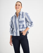 Camisa con bordado de letras para mujer - Azul