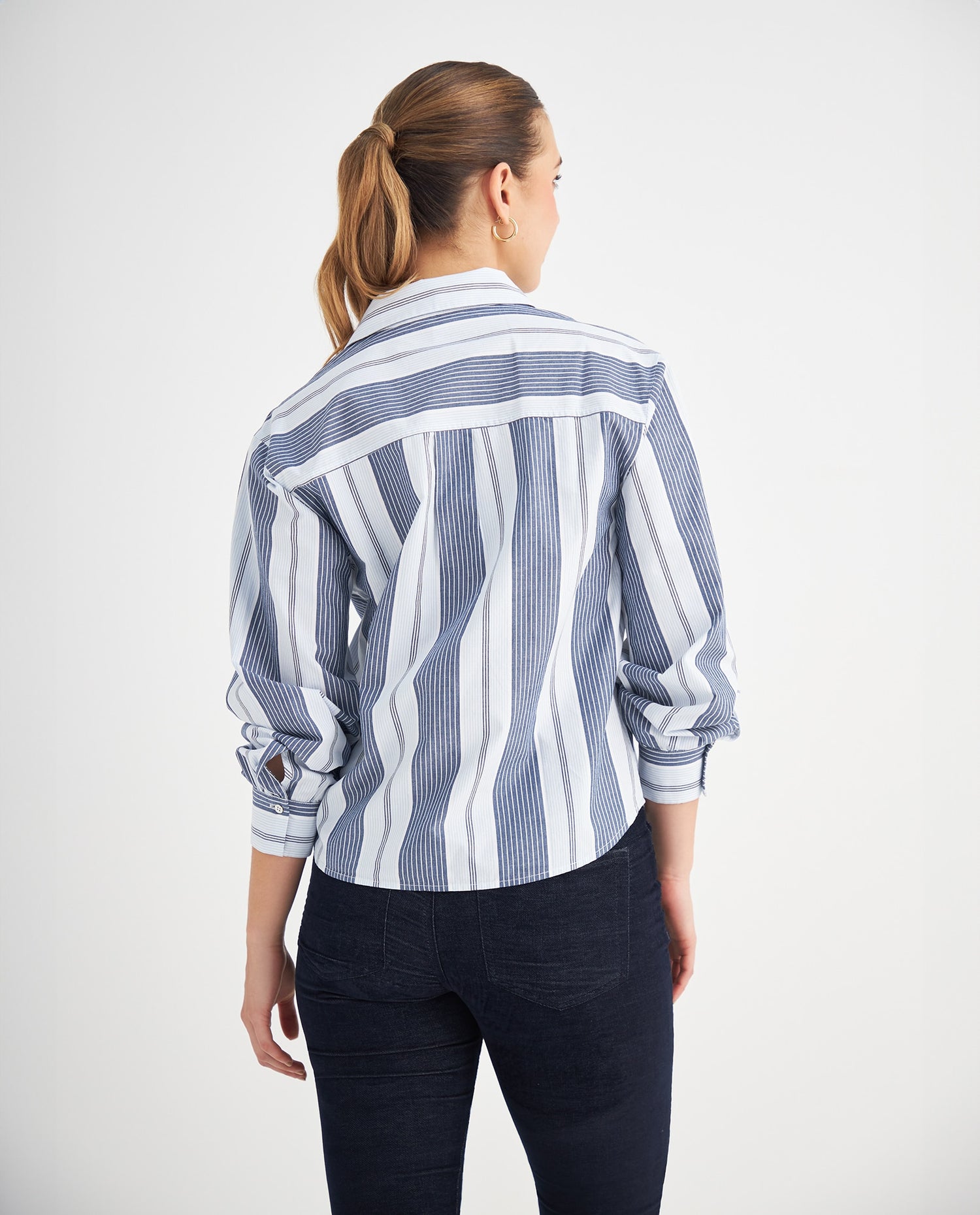 Camisa con bordado de letras para mujer - Azul