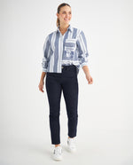 Camisa con bordado de letras para mujer - Azul