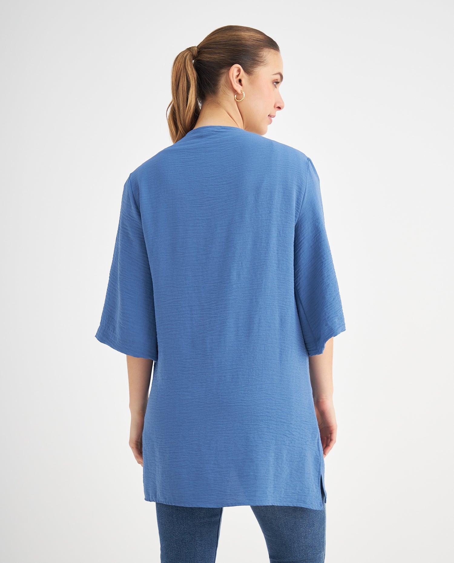 Kimono con apliques bordados para mujer - Azul