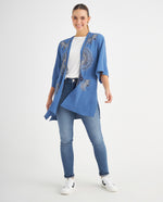 Kimono con apliques bordados para mujer - Azul