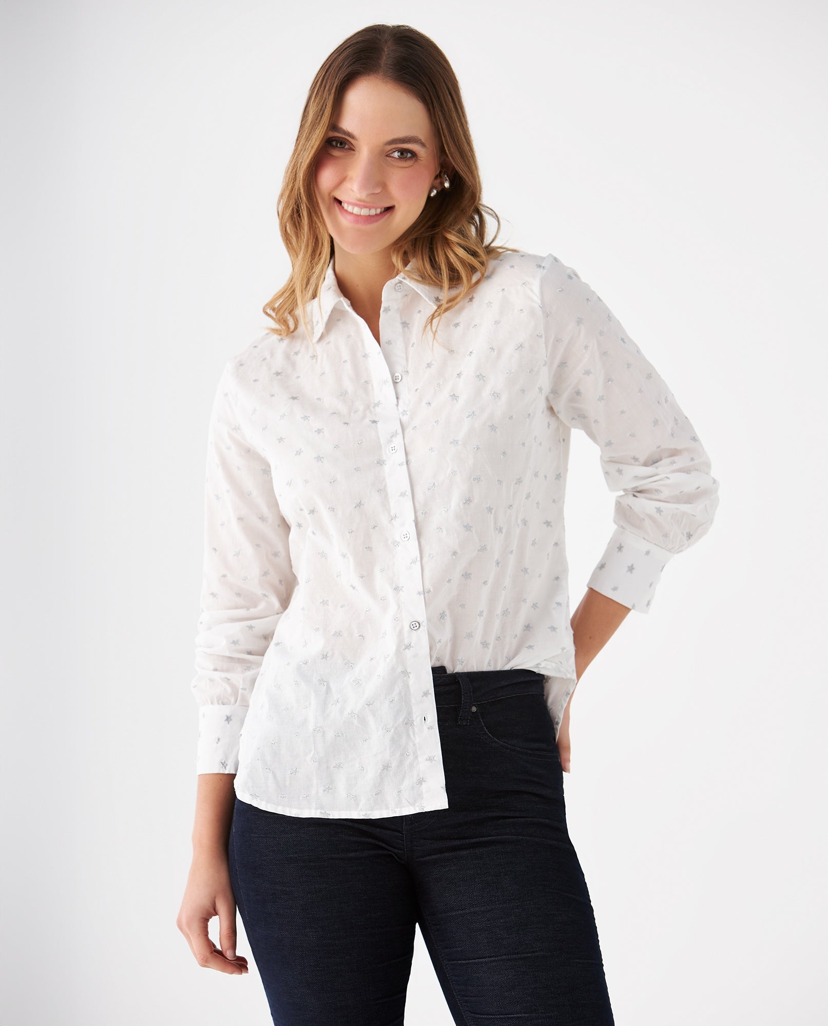 Camisa con bordado de estrellas para mujer - Blanco 34_619F038_BLA110601_0