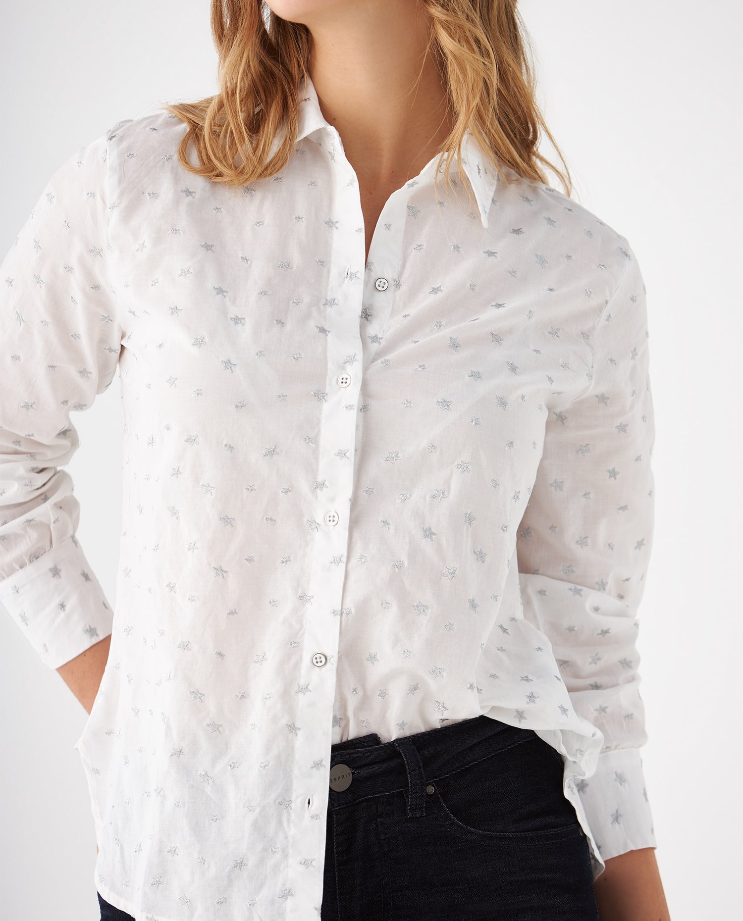 Camisa con bordado de estrellas para mujer - Blanco