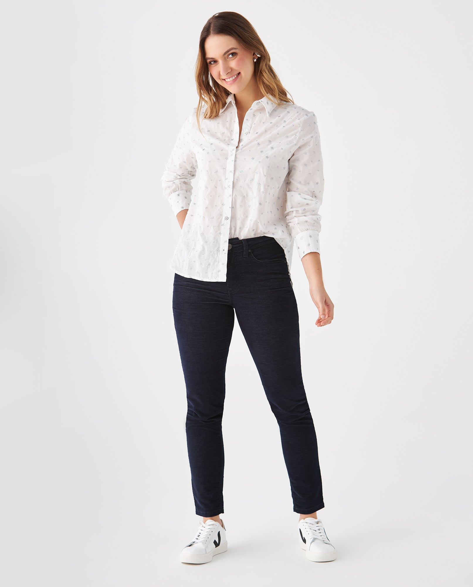 Camisa con bordado de estrellas para mujer - Blanco 34_619F038_BLA110601_5
