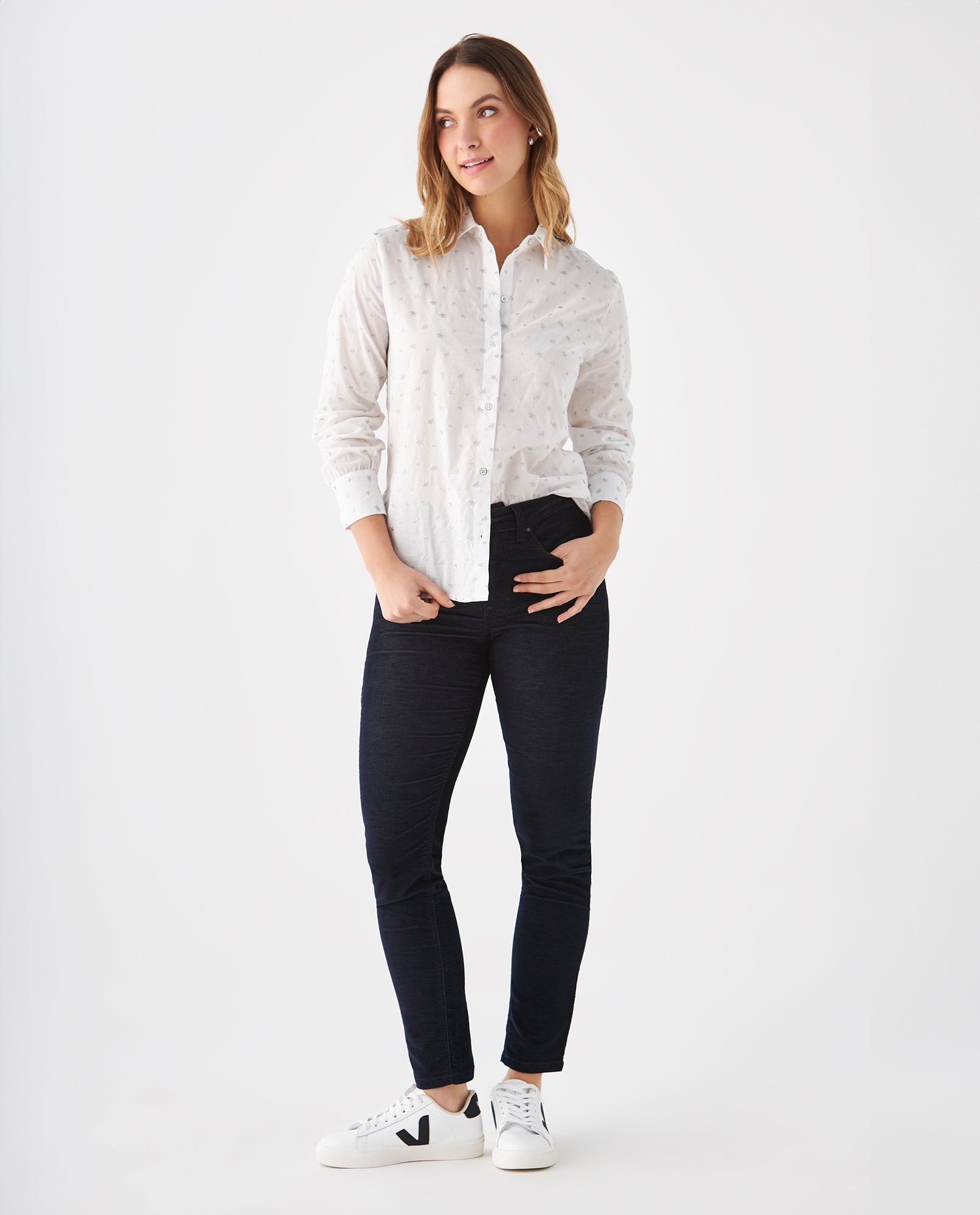 Camisa con bordado de estrellas para mujer - Blanco 34_619F038_BLA110601_6