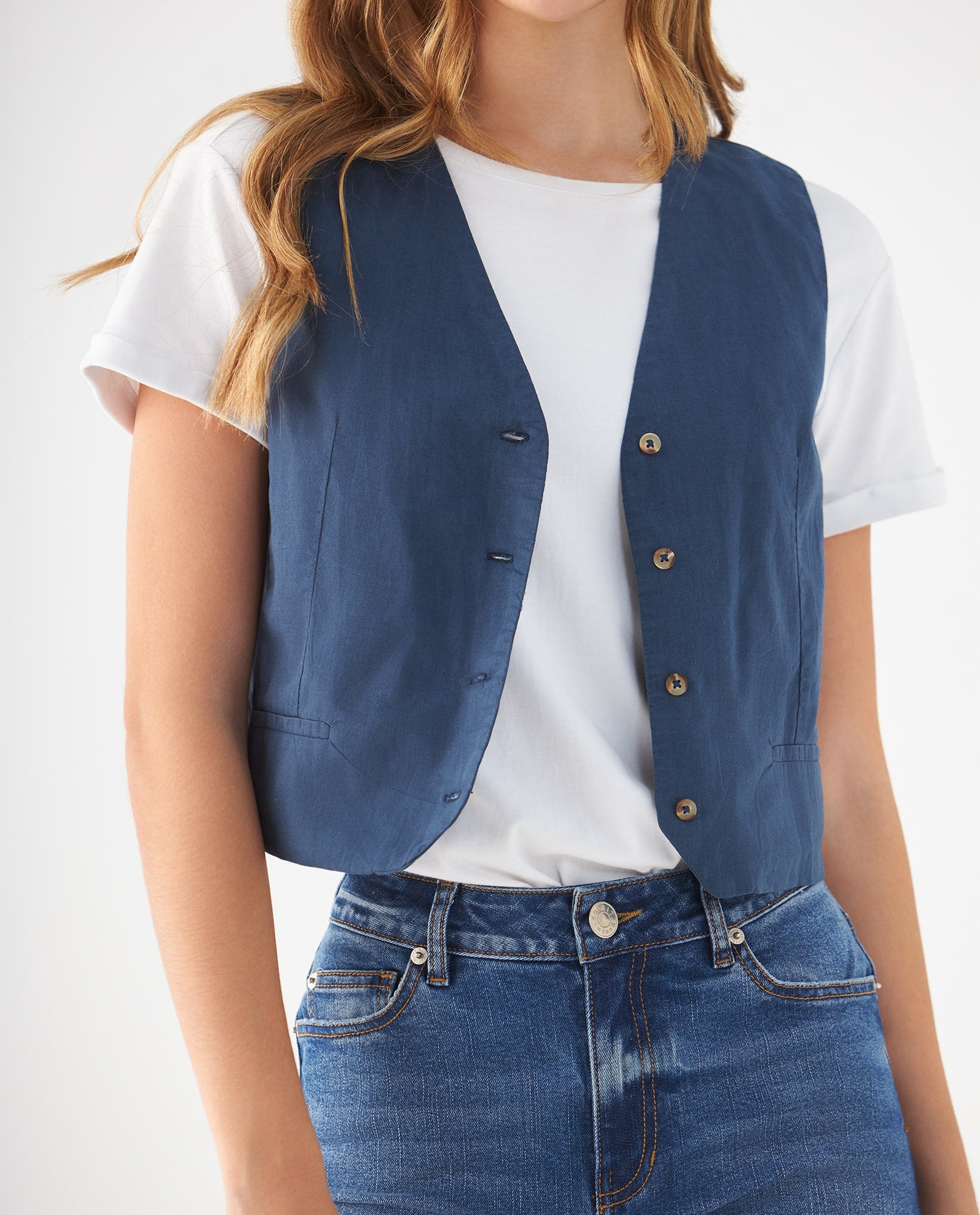 Camisa con escote en V para mujer - Azul 34_619F049_AZU194122_3