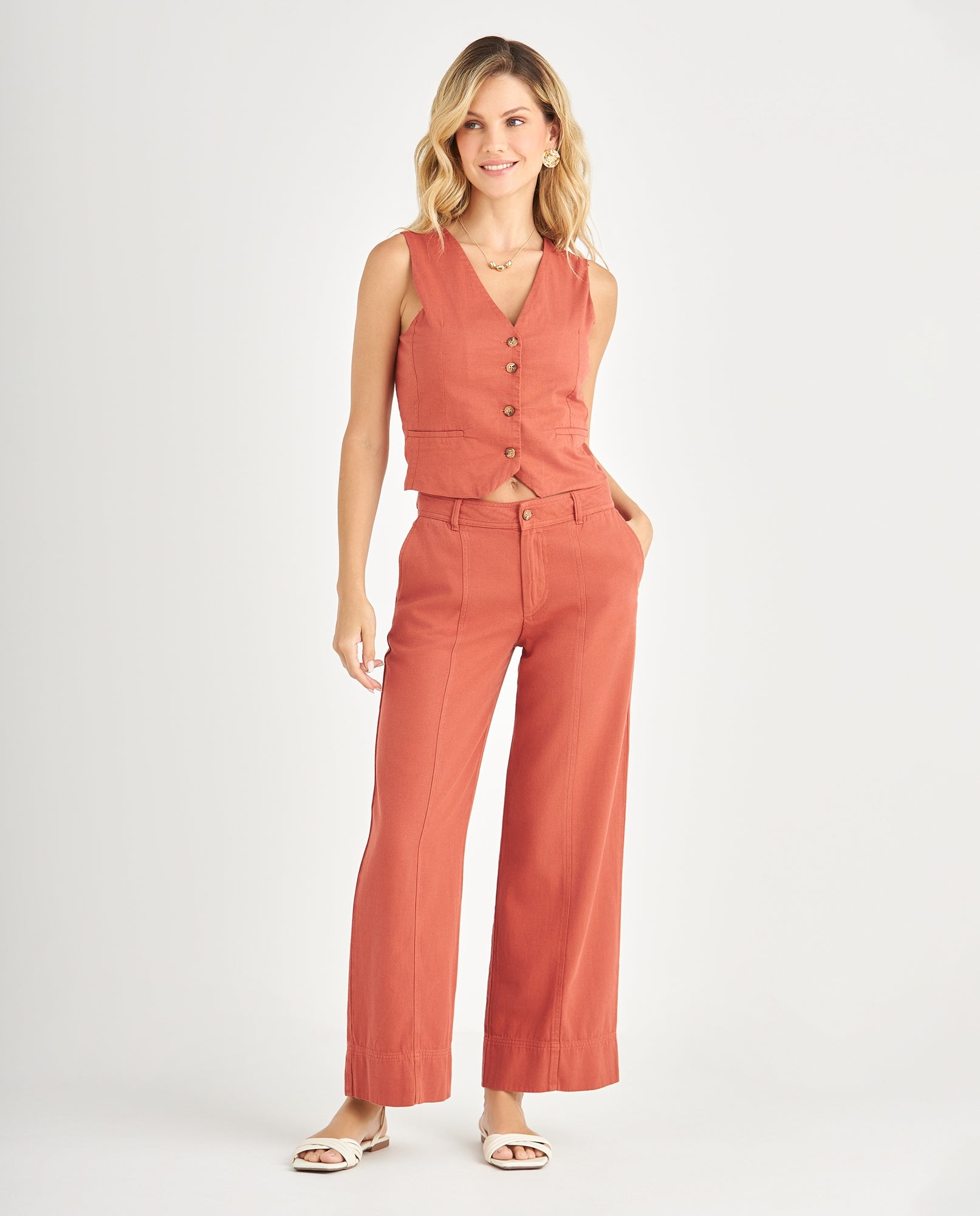 Camisa con escote en V para mujer - Rojo 34_619F049_ROJ181444_6