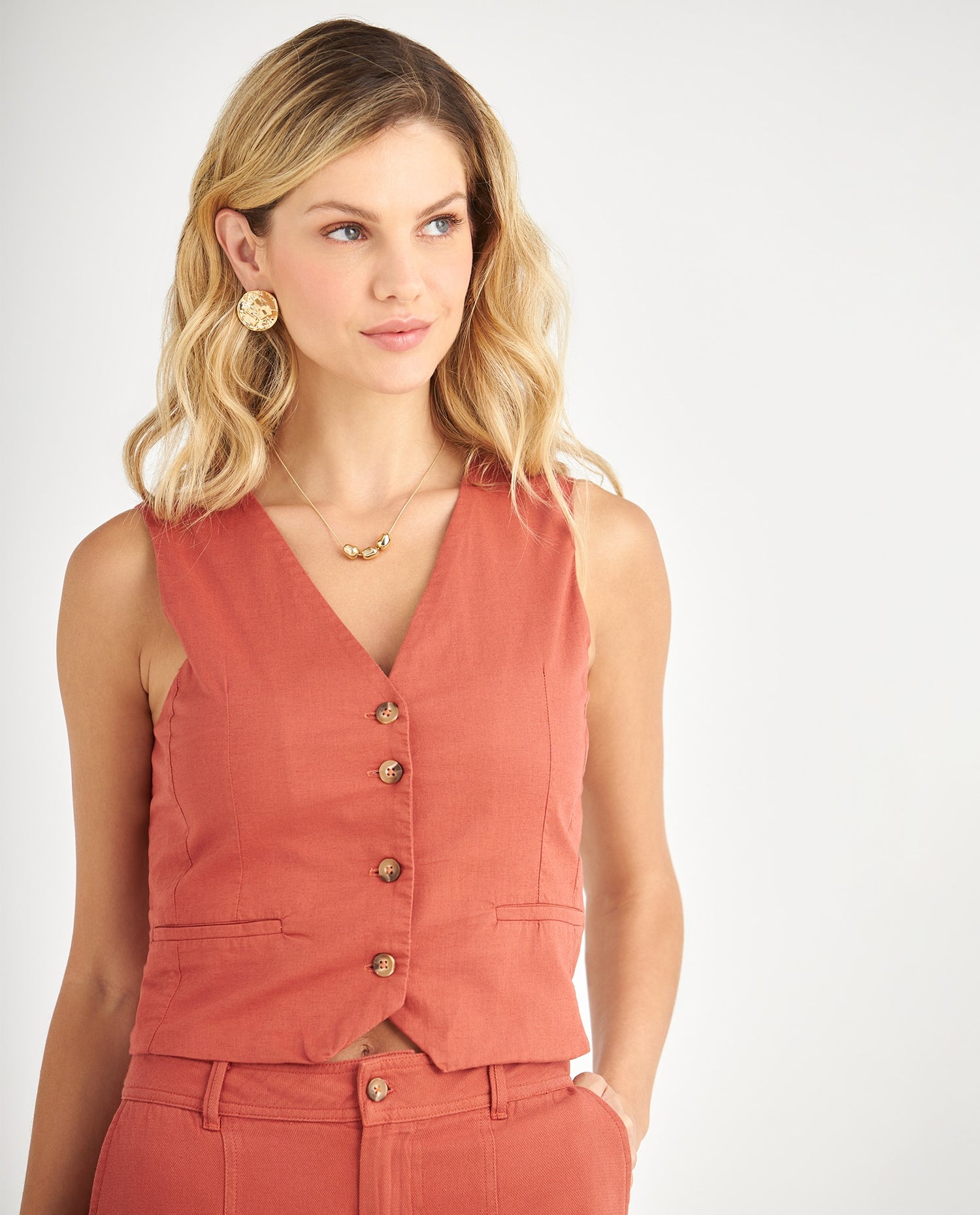 Camisa con escote en V para mujer - Rojo