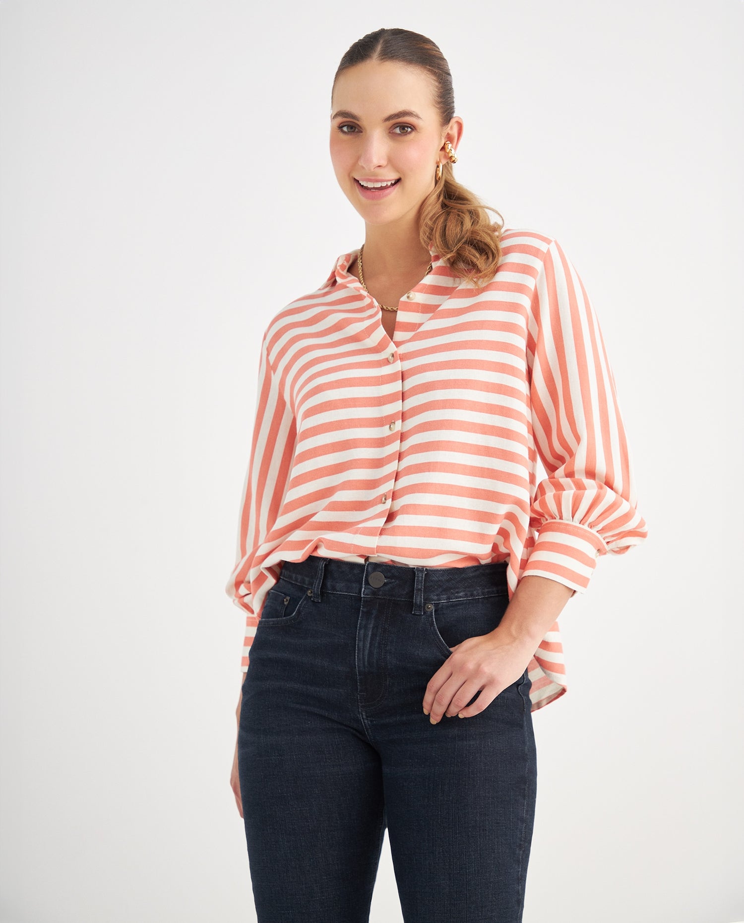 Camisa con estampado a rayas para mujer - Naranja