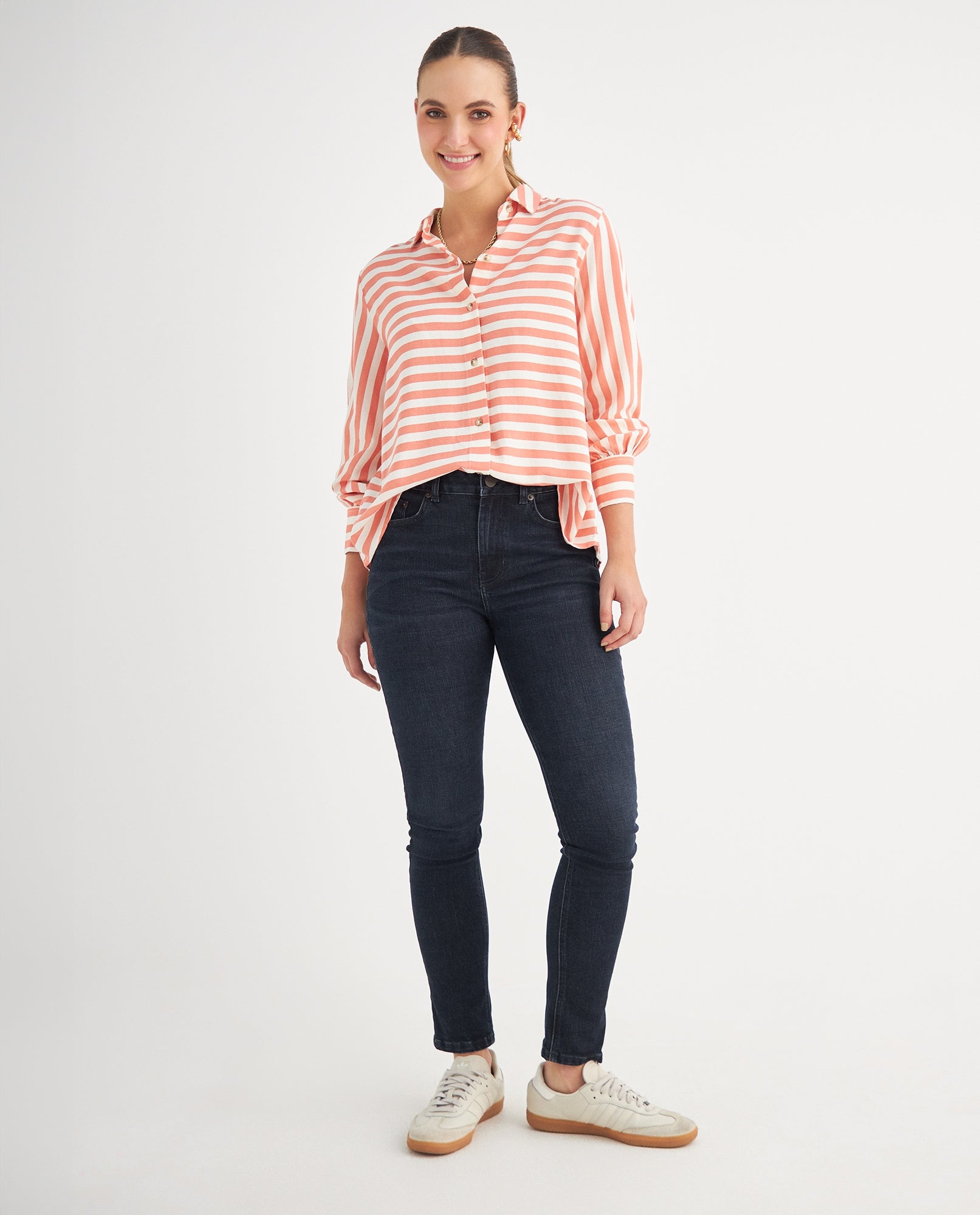 Camisa con estampado a rayas para mujer - Naranja 34_619F052_NAR171540_5