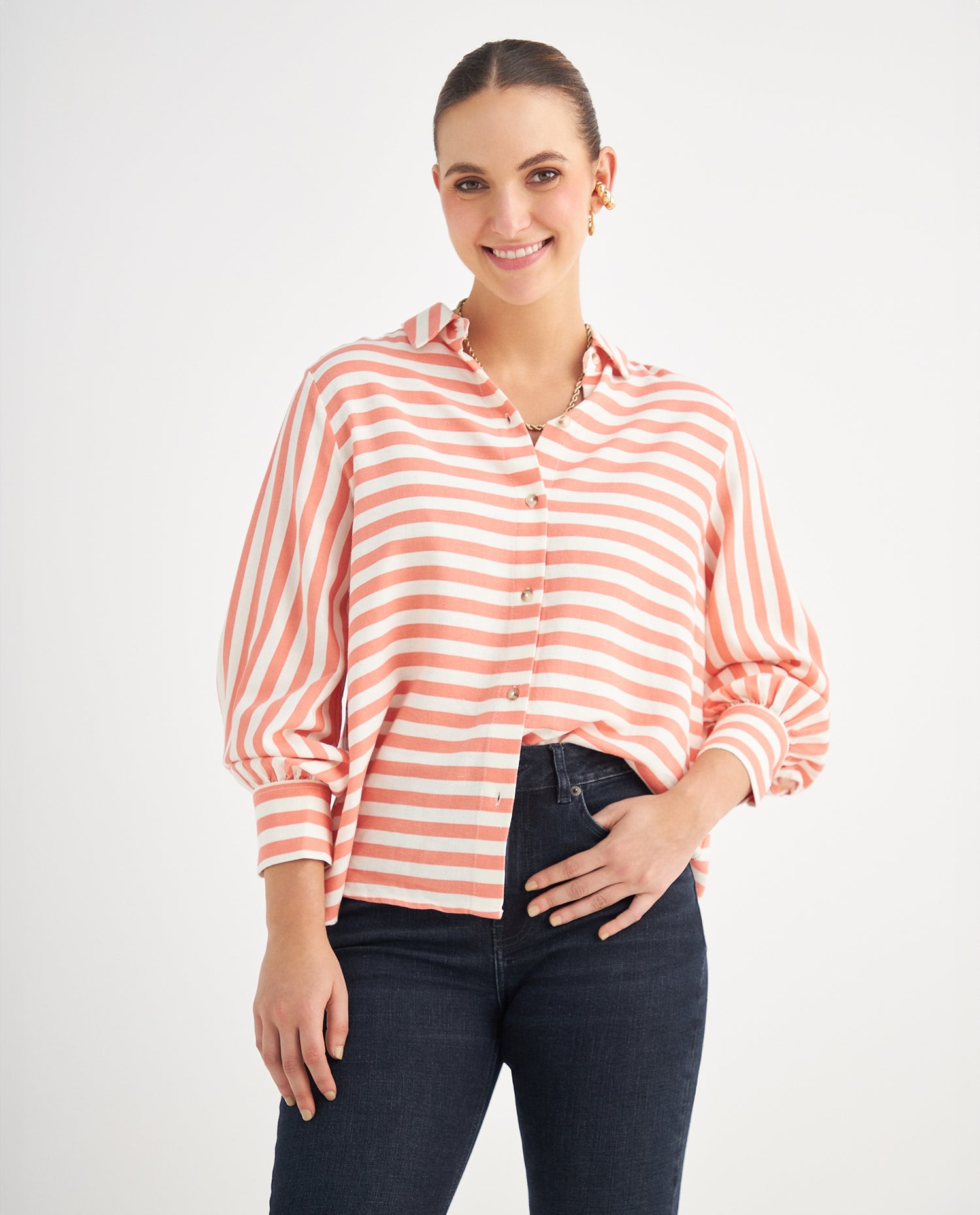 Camisa con estampado a rayas para mujer - Naranja