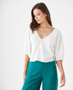 Camisa manga corta con volumen para mujer - Crudo